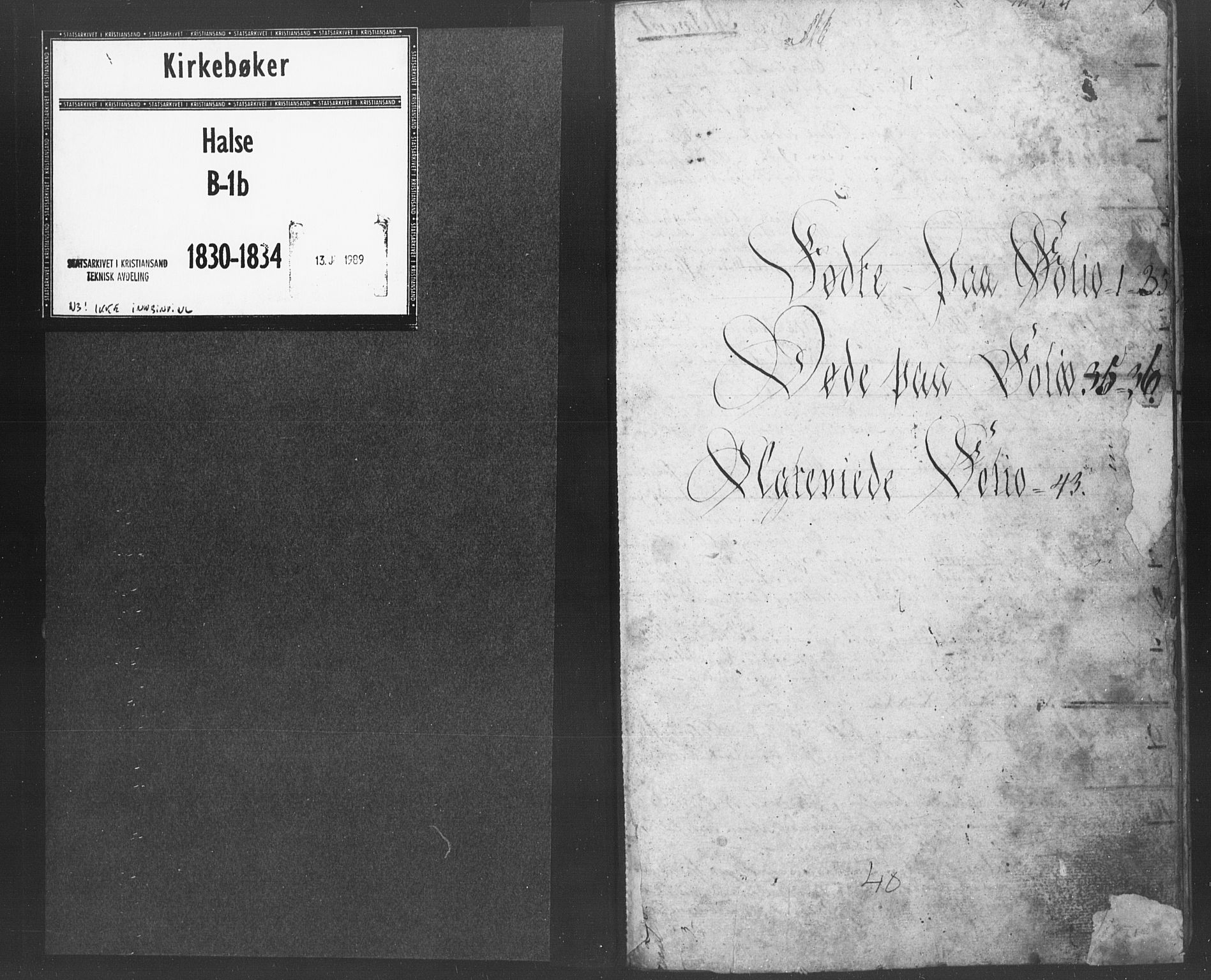 Mandal sokneprestkontor, SAK/1111-0030/F/Fb/Fba/L0003: Parish register (copy) no. B 1B, 1831-1834, p. 1