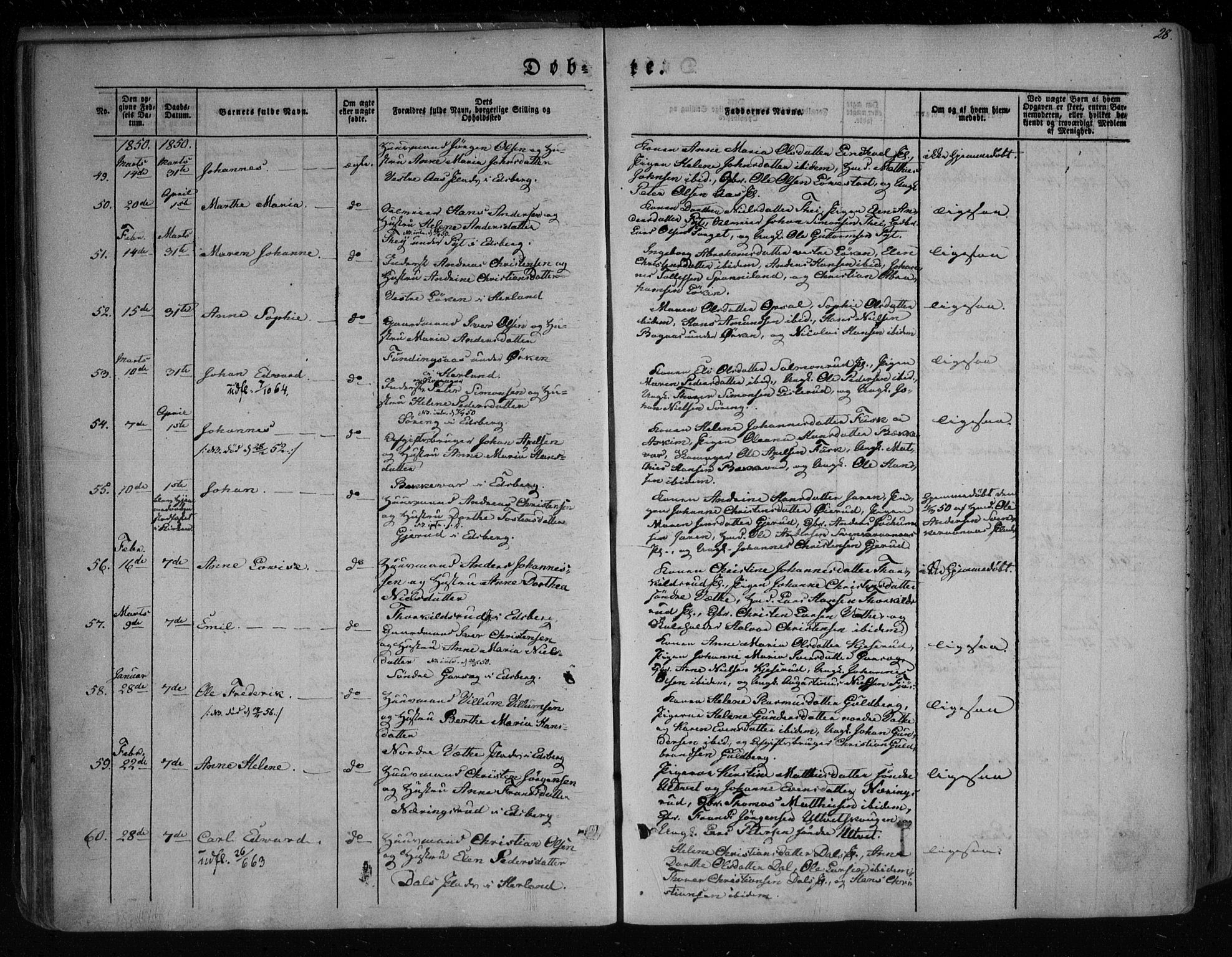 Eidsberg prestekontor Kirkebøker, AV/SAO-A-10905/F/Fa/L0009: Parish register (official) no. I 9, 1849-1856, p. 28