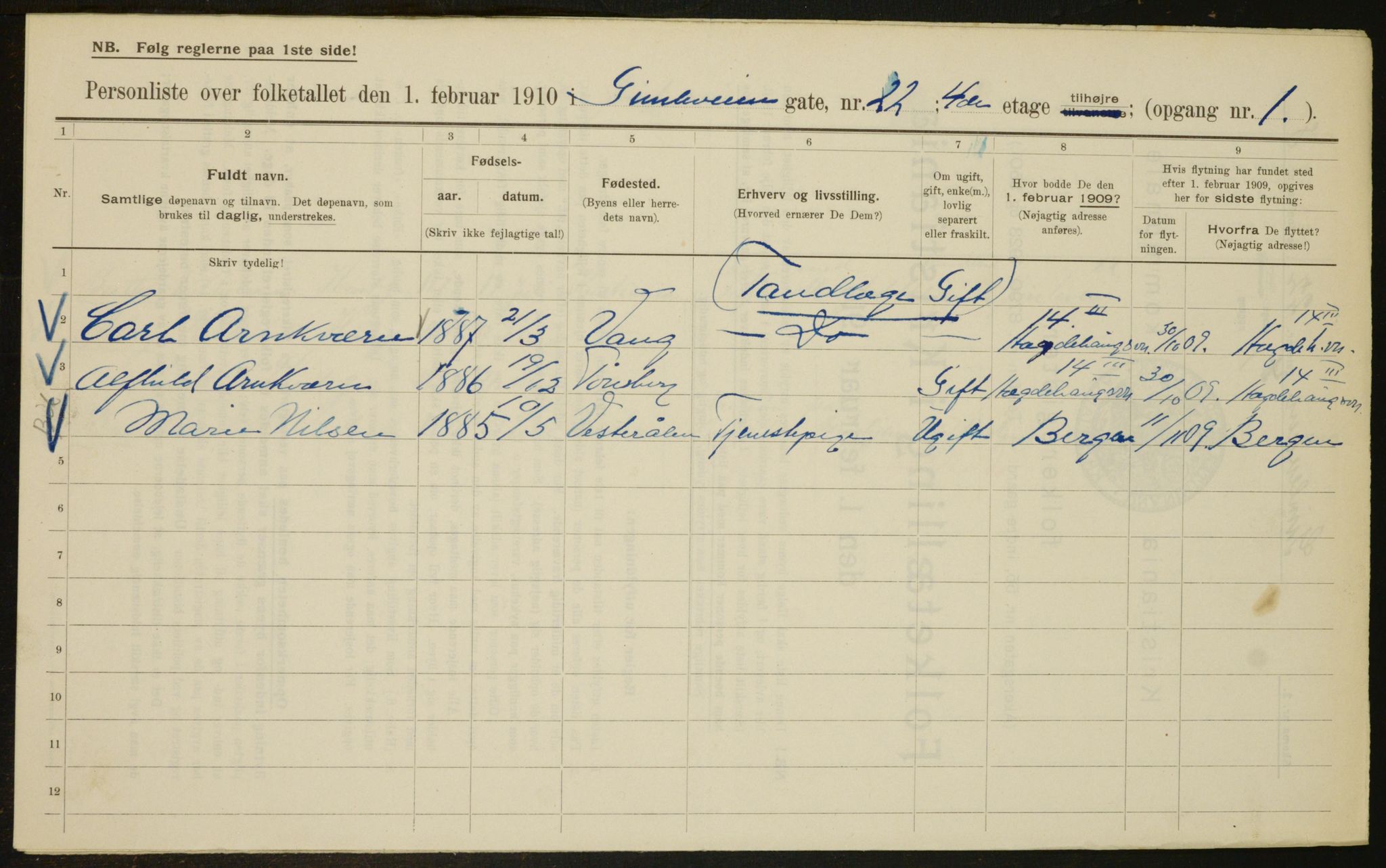 OBA, Municipal Census 1910 for Kristiania, 1910, p. 27826