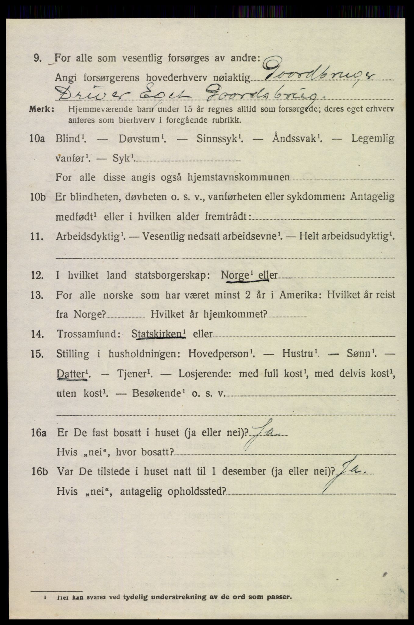 SAK, 1920 census for Oddernes, 1920, p. 3038