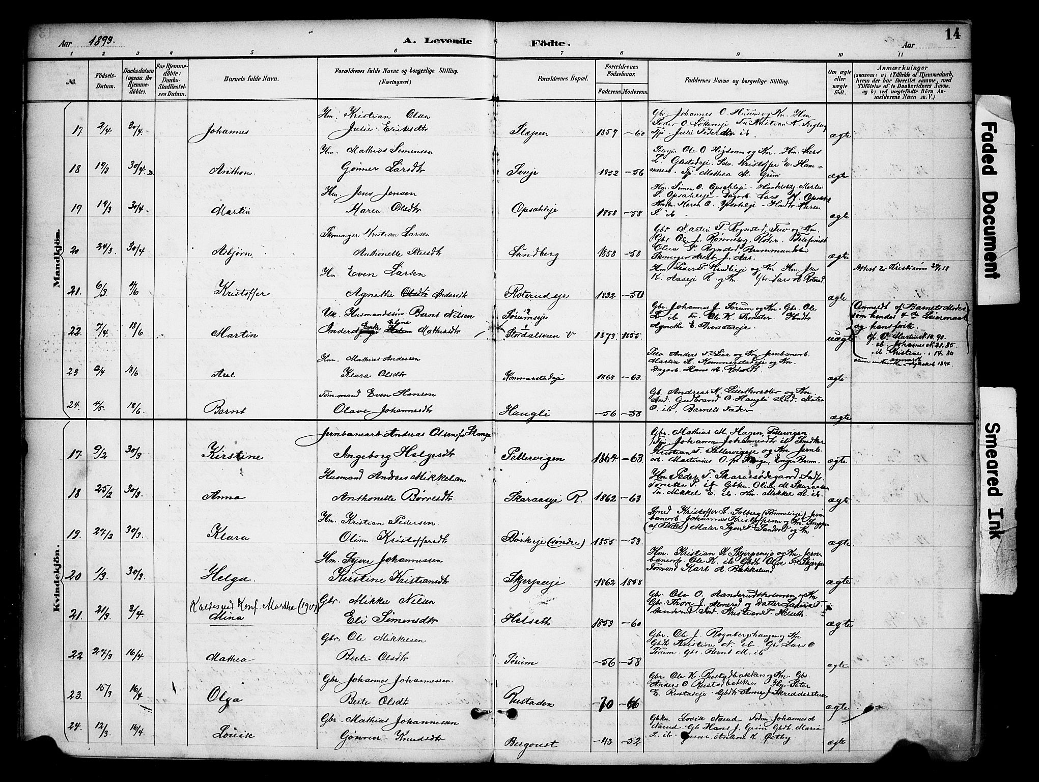 Ringsaker prestekontor, SAH/PREST-014/K/Ka/L0016: Parish register (official) no. 16, 1891-1904, p. 14