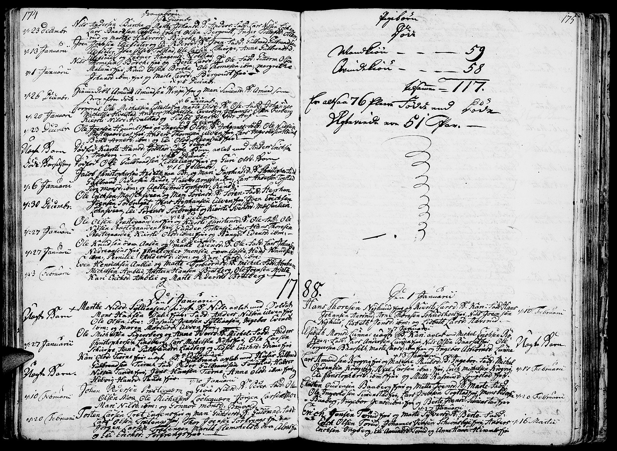 Ringsaker prestekontor, AV/SAH-PREST-014/K/Ka/L0003: Parish register (official) no. 3, 1775-1798, p. 174-175