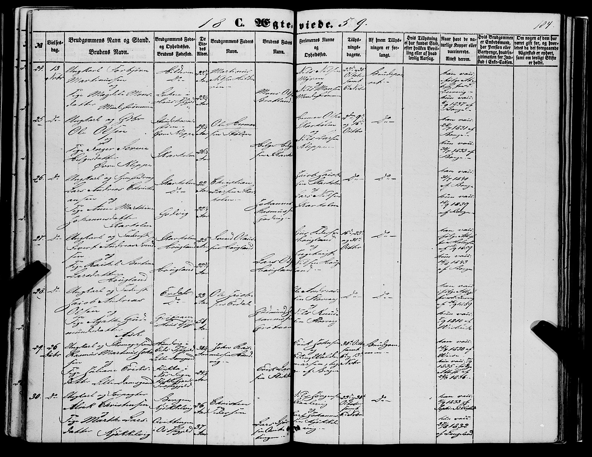 Askøy Sokneprestembete, AV/SAB-A-74101/H/Ha/Haa/Haaa/L0008: Parish register (official) no. A 8, 1852-1862, p. 184