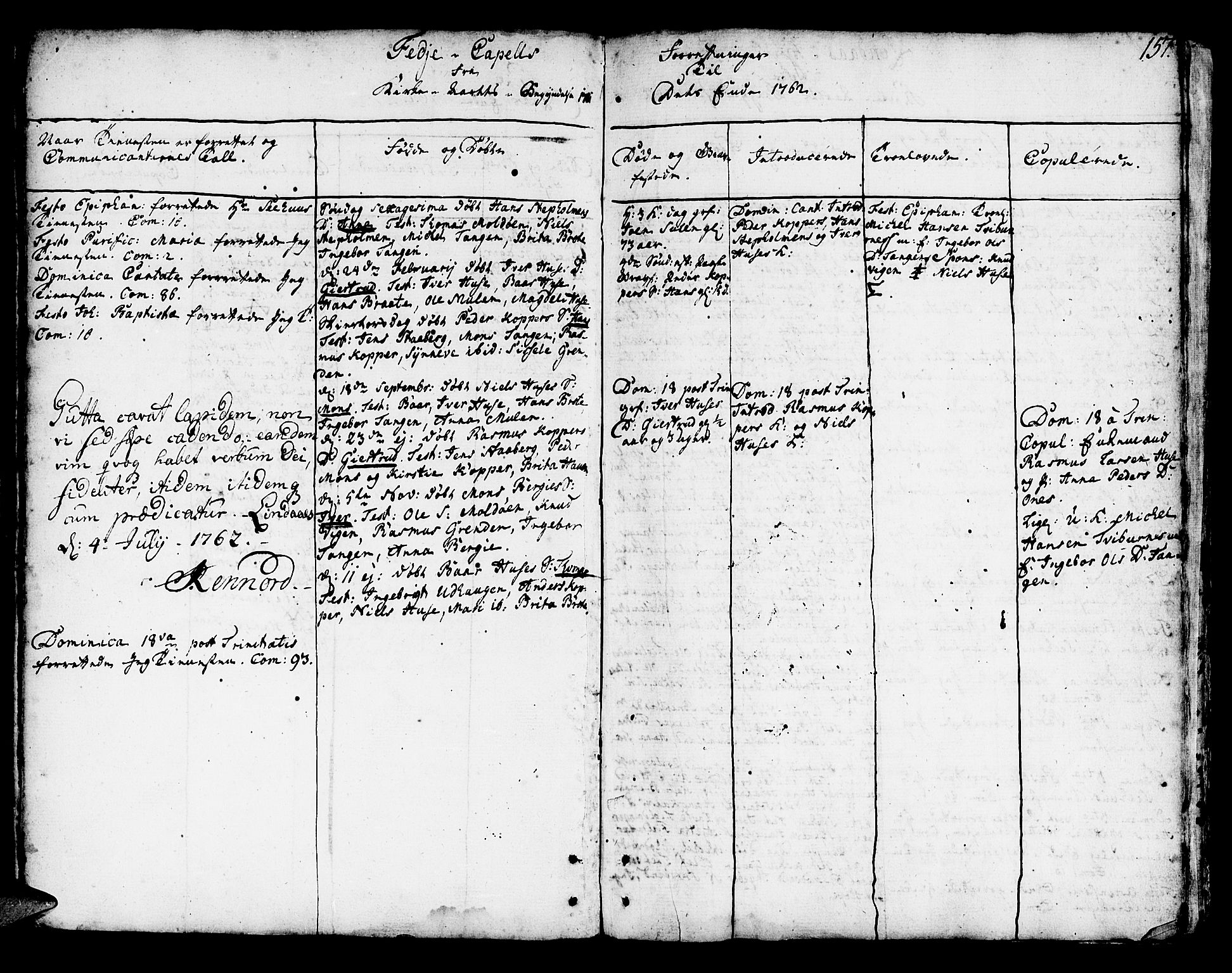 Lindås Sokneprestembete, SAB/A-76701/H/Haa: Parish register (official) no. A 3, 1748-1764, p. 157