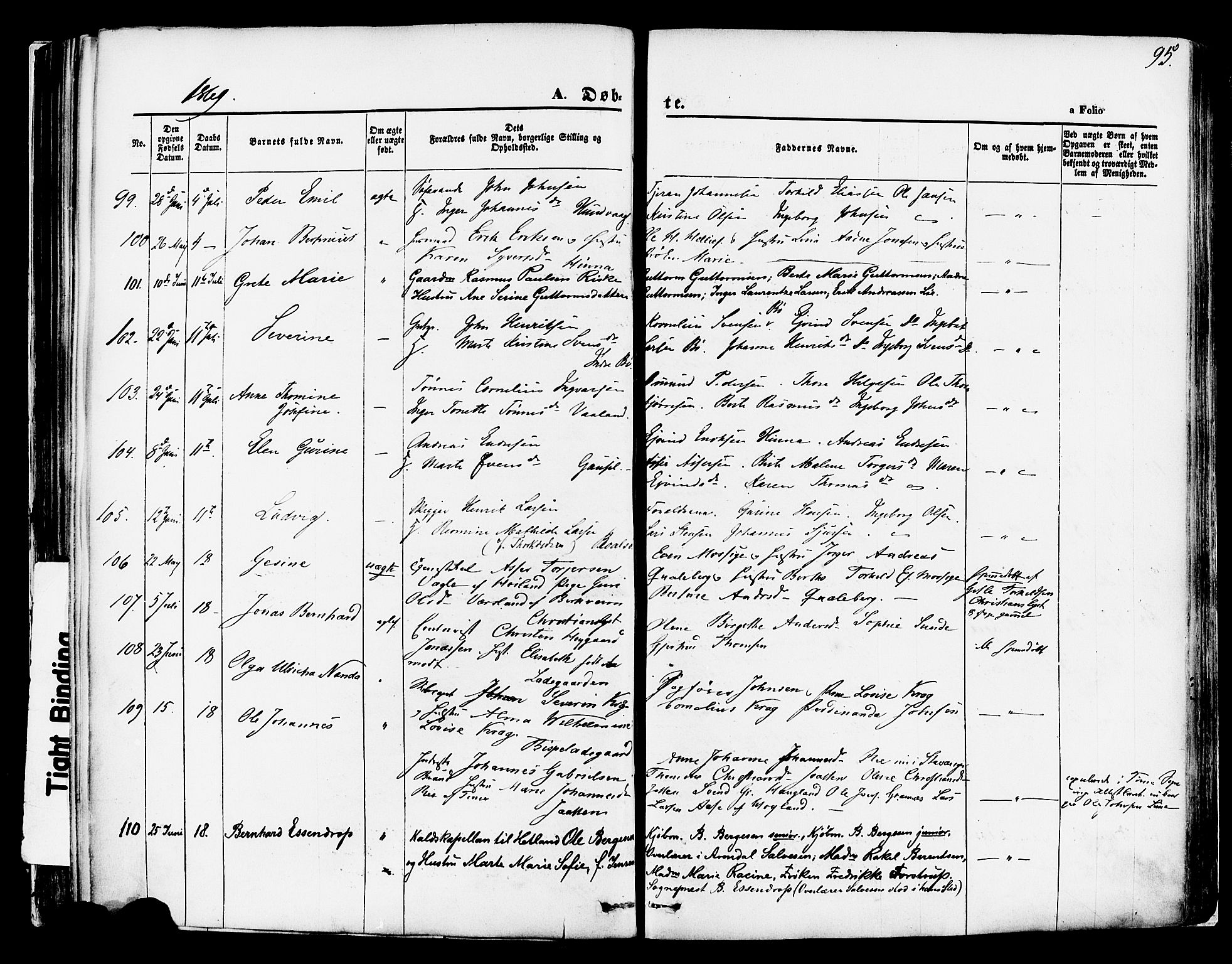 Hetland sokneprestkontor, AV/SAST-A-101826/30/30BA/L0003: Parish register (official) no. A 3, 1862-1876, p. 95