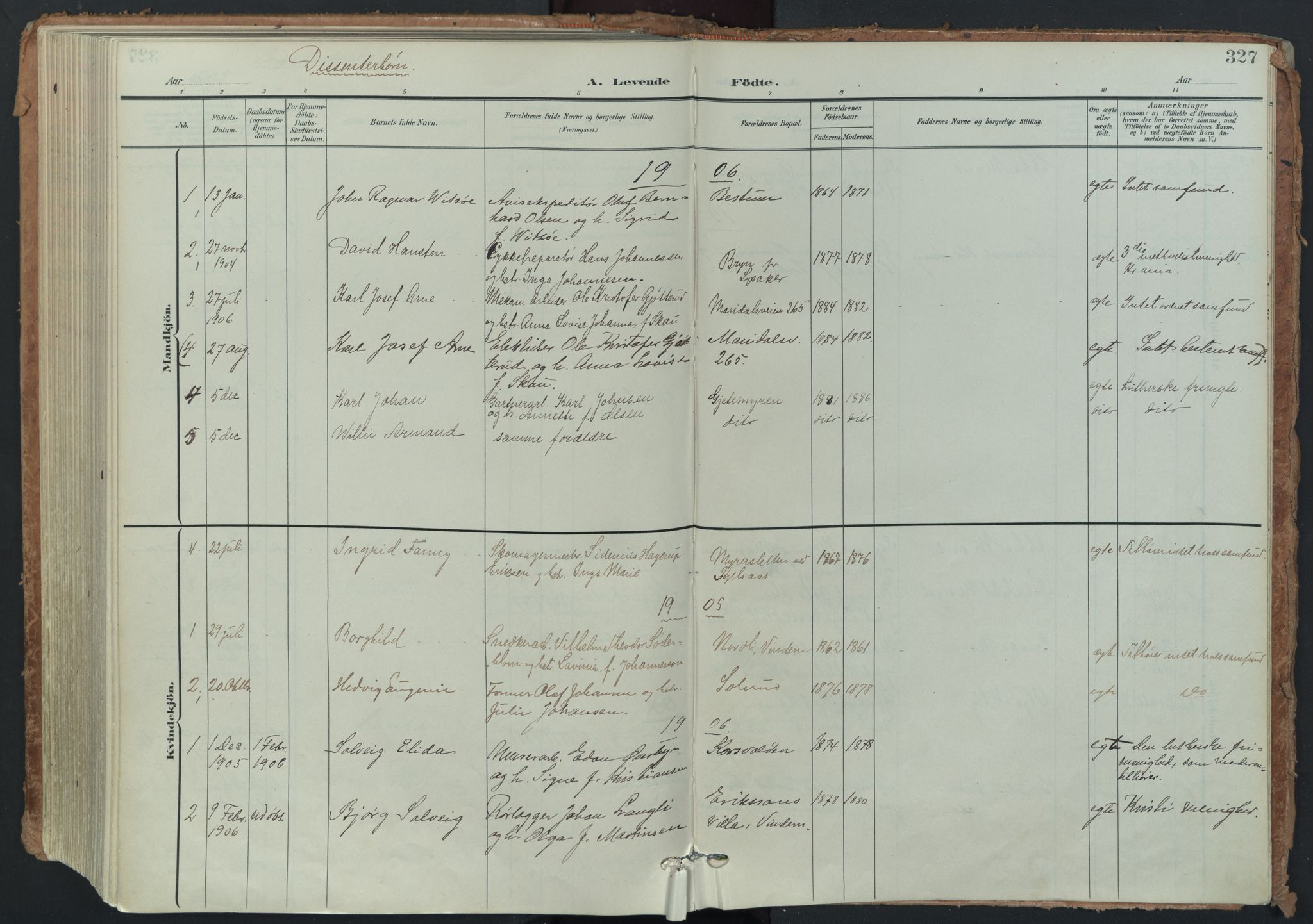 Vestre Aker prestekontor Kirkebøker, AV/SAO-A-10025/F/Fa/L0014: Parish register (official) no. 14, 1903-1921, p. 327