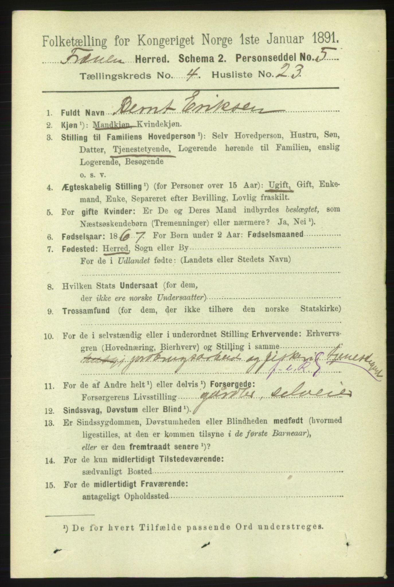 RA, 1891 census for 1548 Fræna, 1891, p. 1263