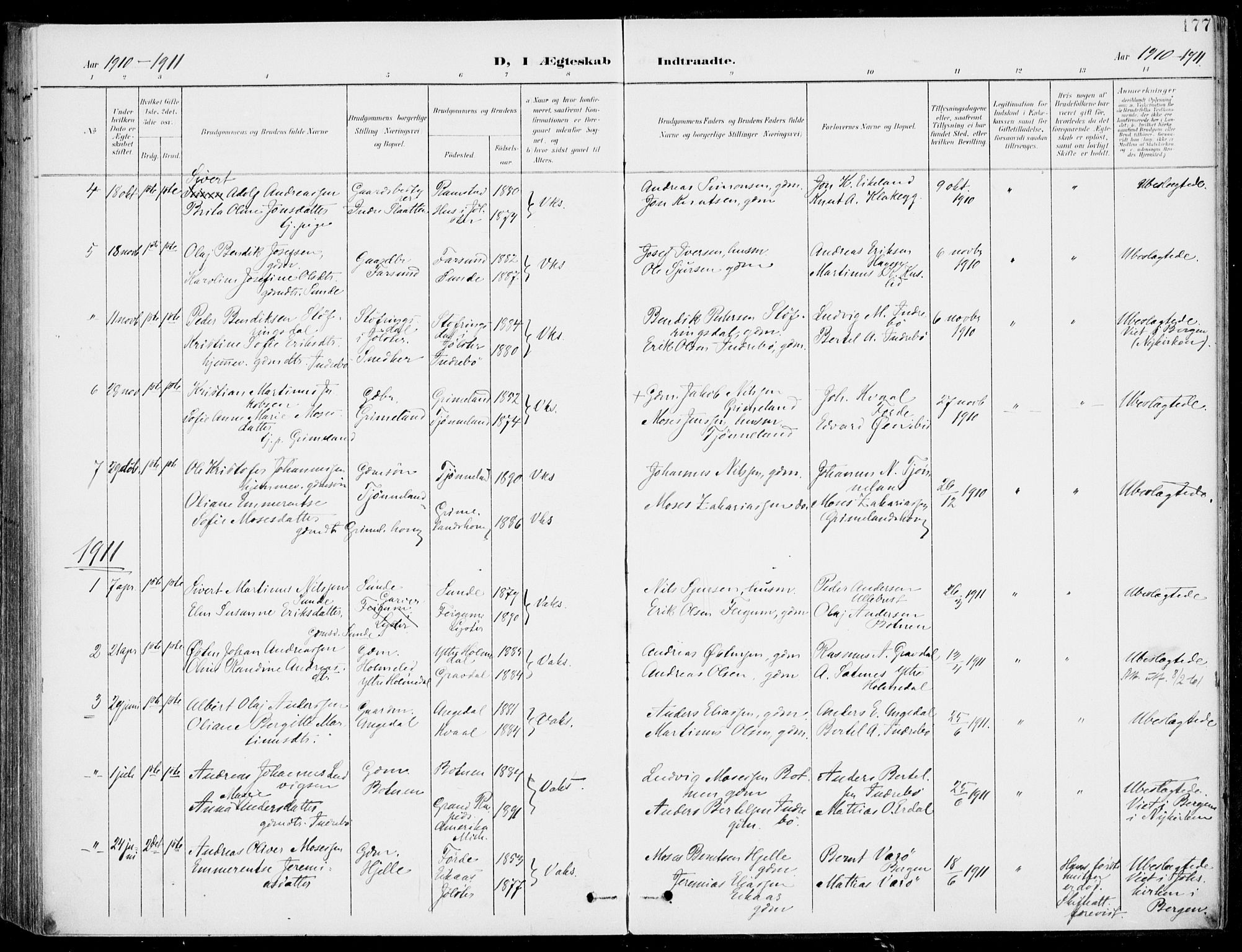 Førde sokneprestembete, SAB/A-79901/H/Haa/Haab/L0002: Parish register (official) no. B  2, 1899-1920, p. 177
