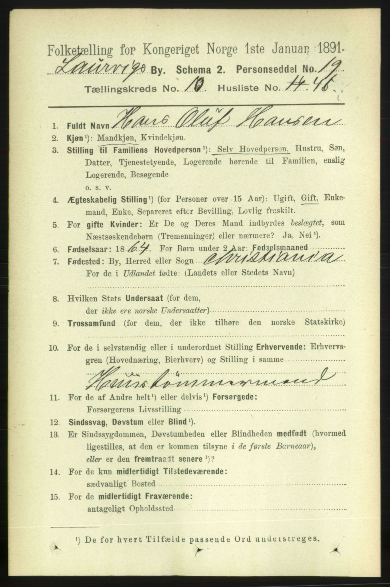 RA, 1891 census for 0707 Larvik, 1891, p. 9513