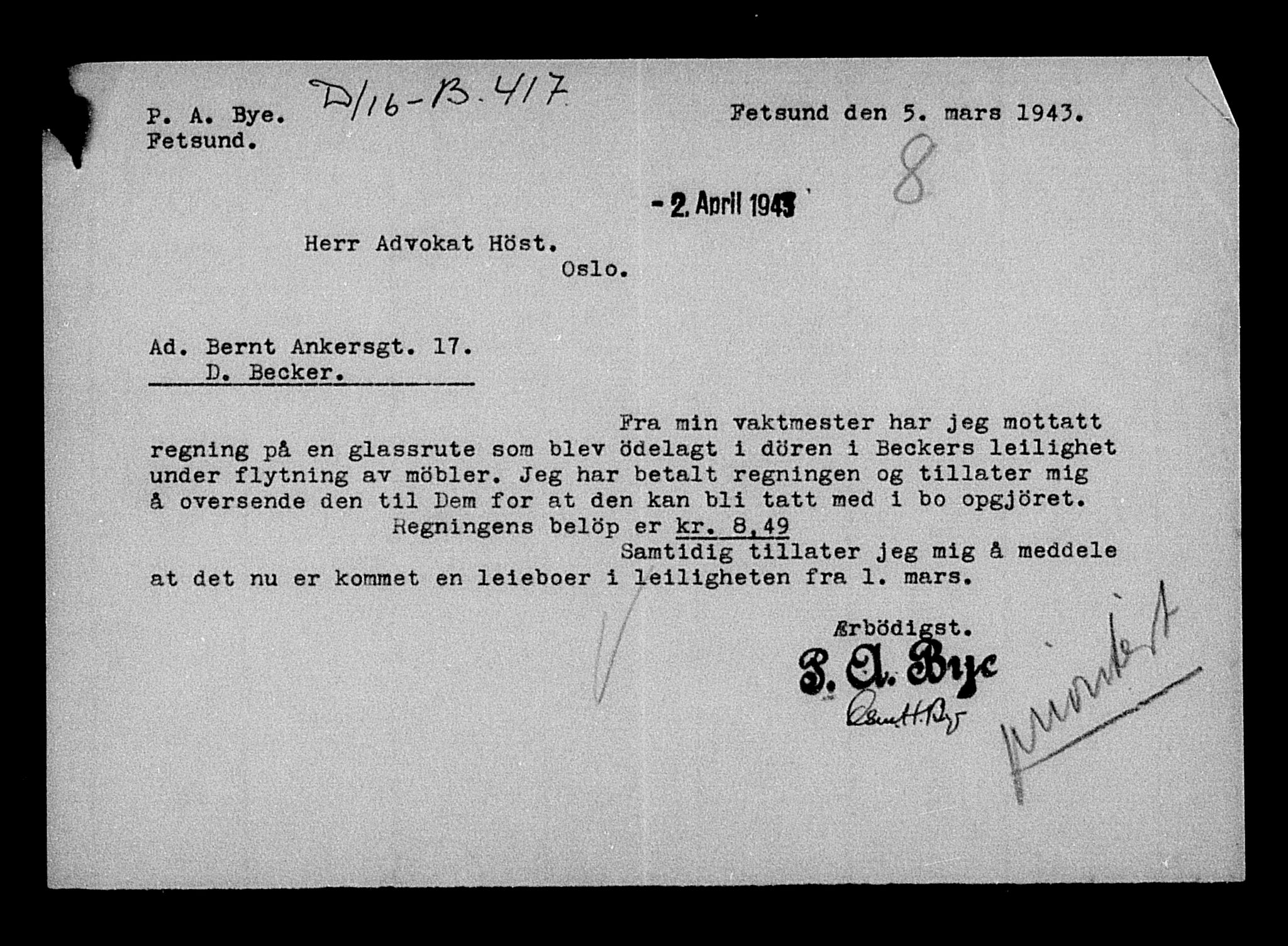 Justisdepartementet, Tilbakeføringskontoret for inndratte formuer, AV/RA-S-1564/H/Hc/Hcc/L0919: --, 1945-1947, p. 79