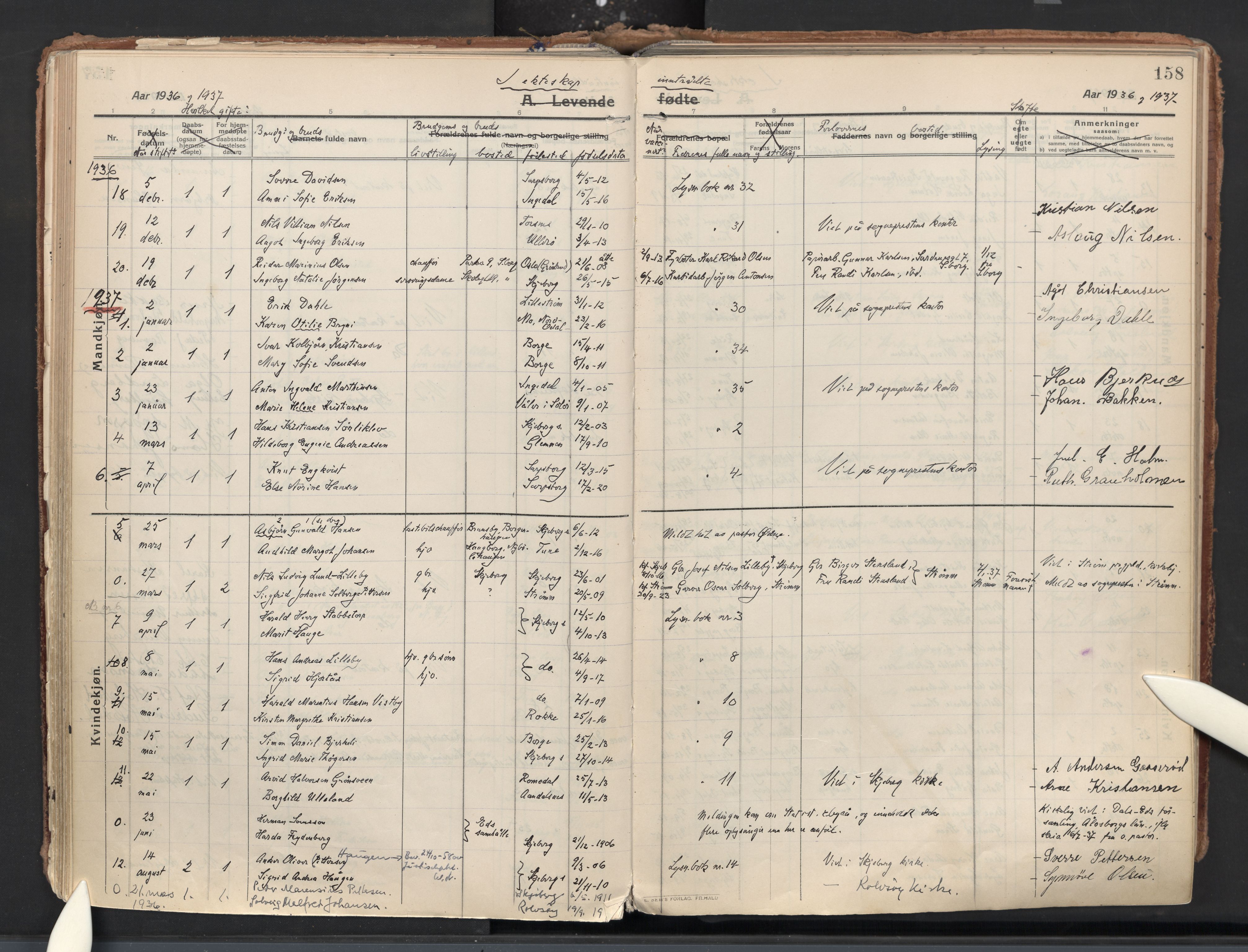 Skjeberg prestekontor Kirkebøker, AV/SAO-A-10923/F/Fa/L0011: Parish register (official) no. I 11, 1912-1939, p. 158