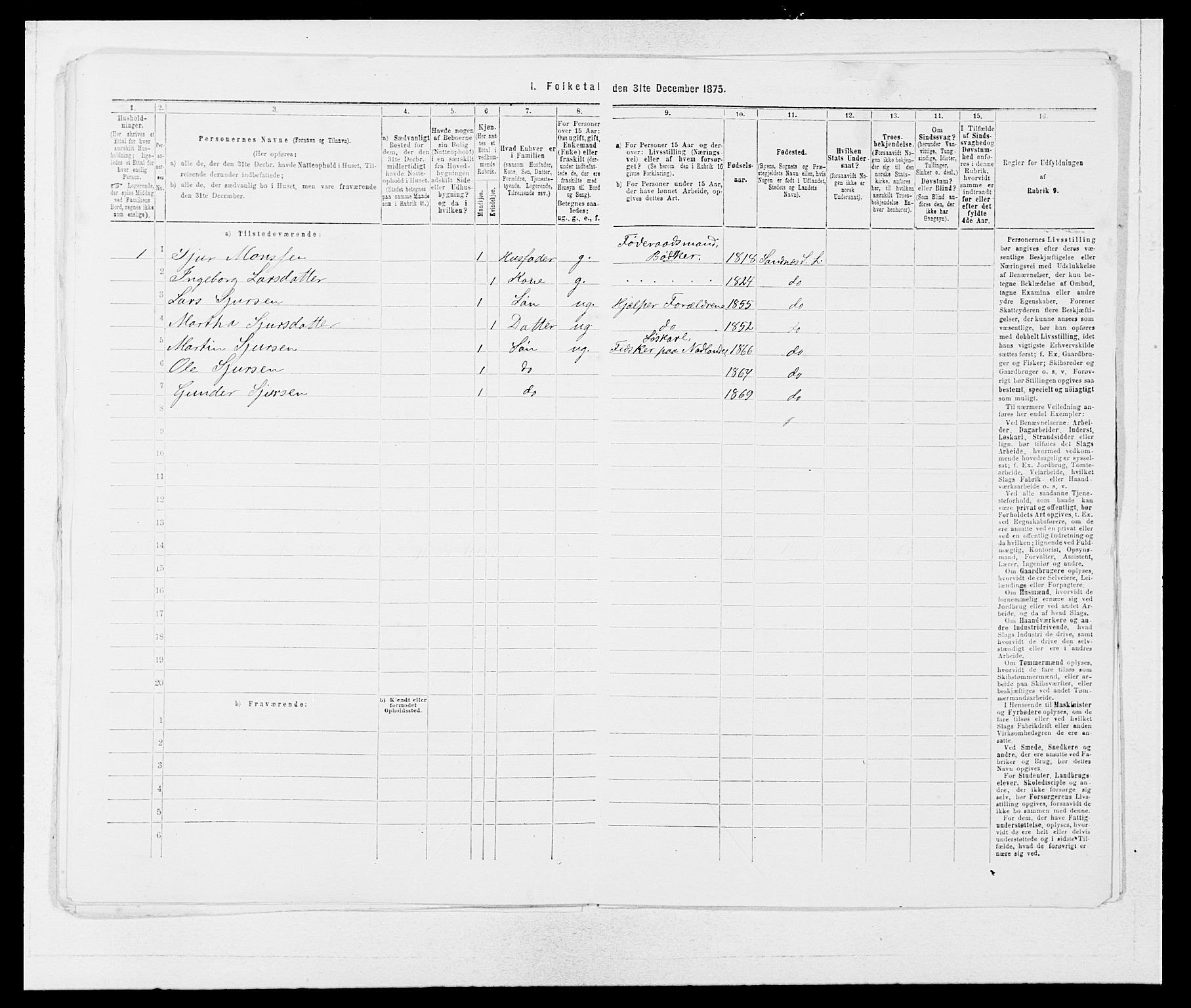 SAB, 1875 census for 1263P Lindås, 1875, p. 626