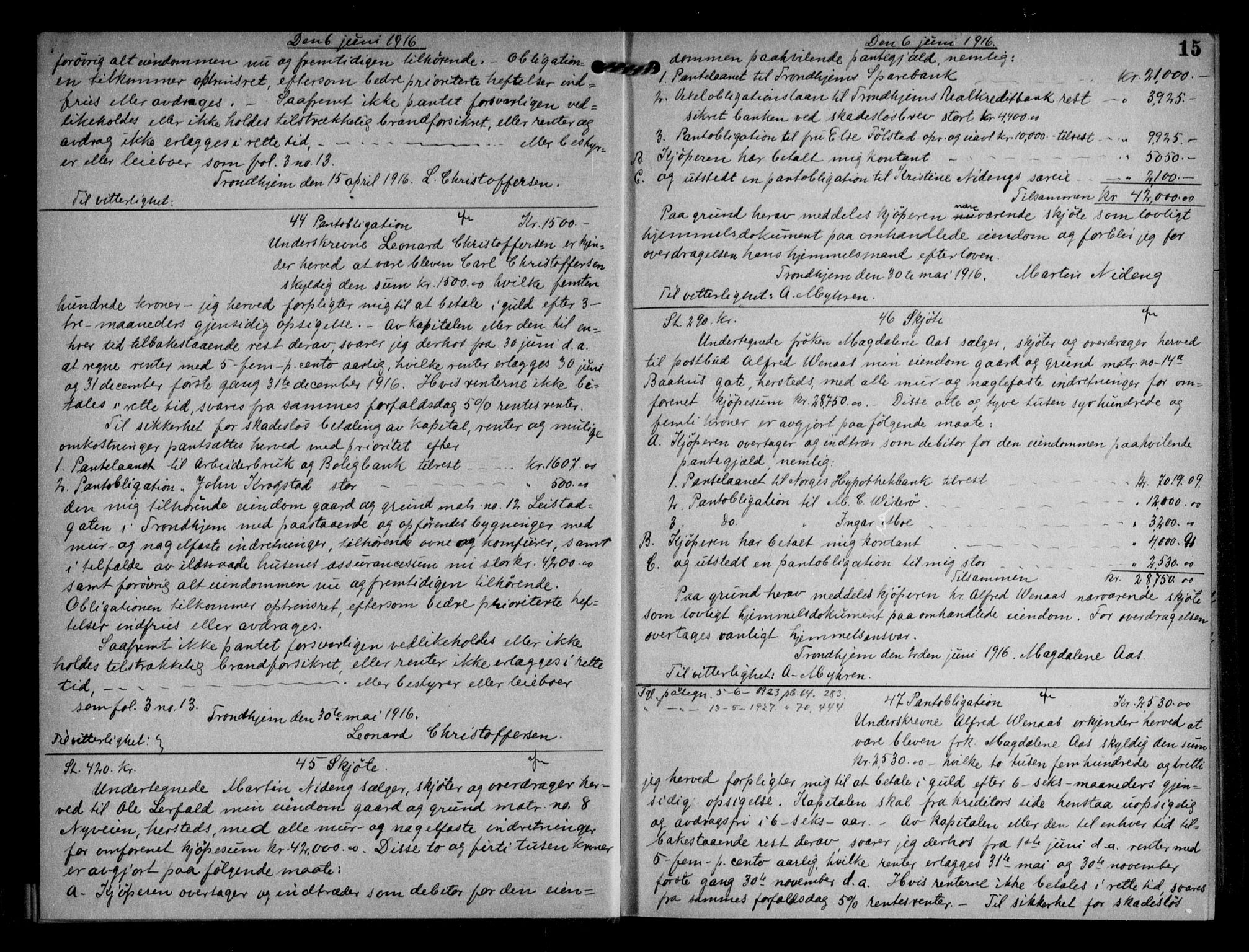 Trondheim byfogd, AV/SAT-A-0003/1/2/2C/L0057: Mortgage book no. 56, 1916-1917, p. 15