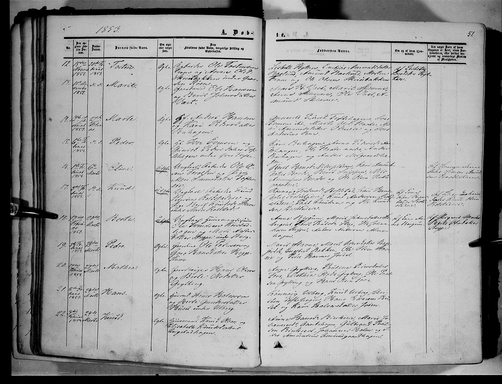 Sør-Fron prestekontor, AV/SAH-PREST-010/H/Ha/Haa/L0001: Parish register (official) no. 1, 1849-1863, p. 51