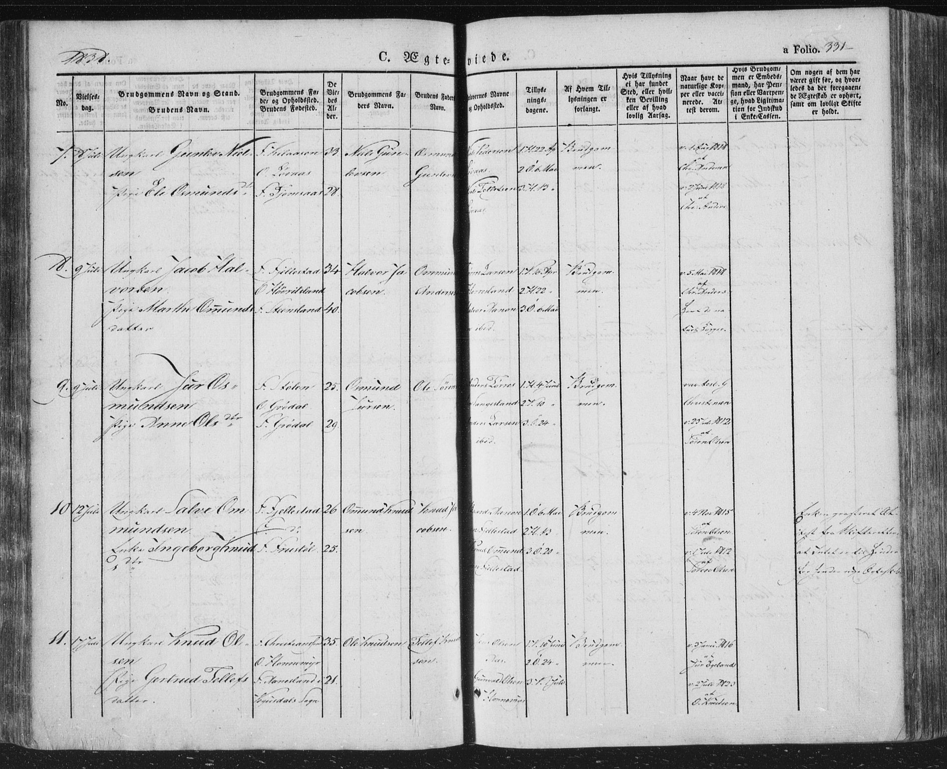 Vennesla sokneprestkontor, AV/SAK-1111-0045/Fa/Fac/L0004: Parish register (official) no. A 4, 1834-1855, p. 331