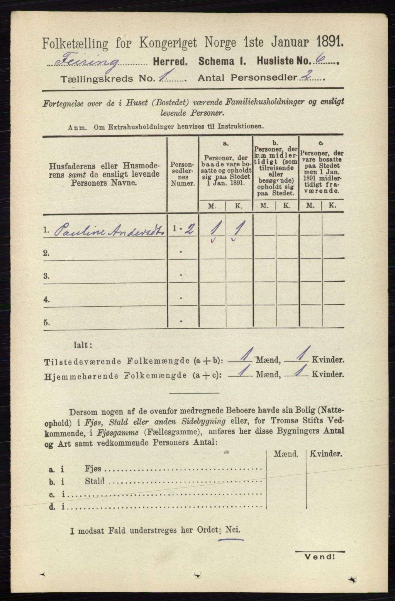RA, 1891 census for 0240 Feiring, 1891, p. 16