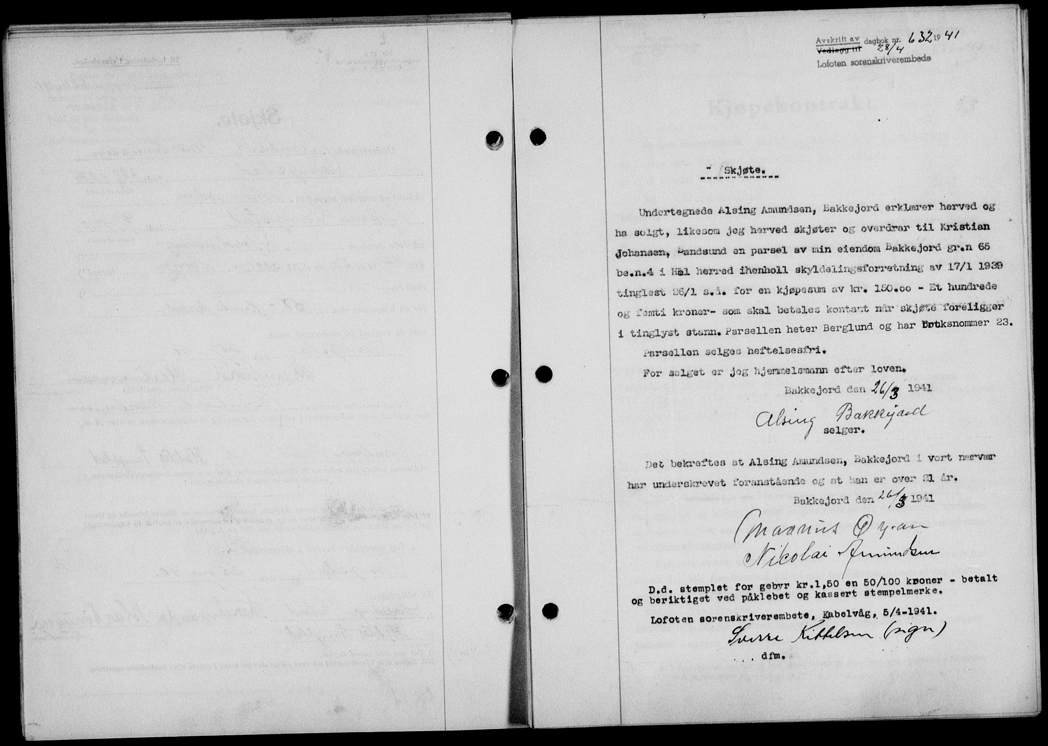 Lofoten sorenskriveri, SAT/A-0017/1/2/2C/L0008a: Mortgage book no. 8a, 1940-1941, Diary no: : 632/1941