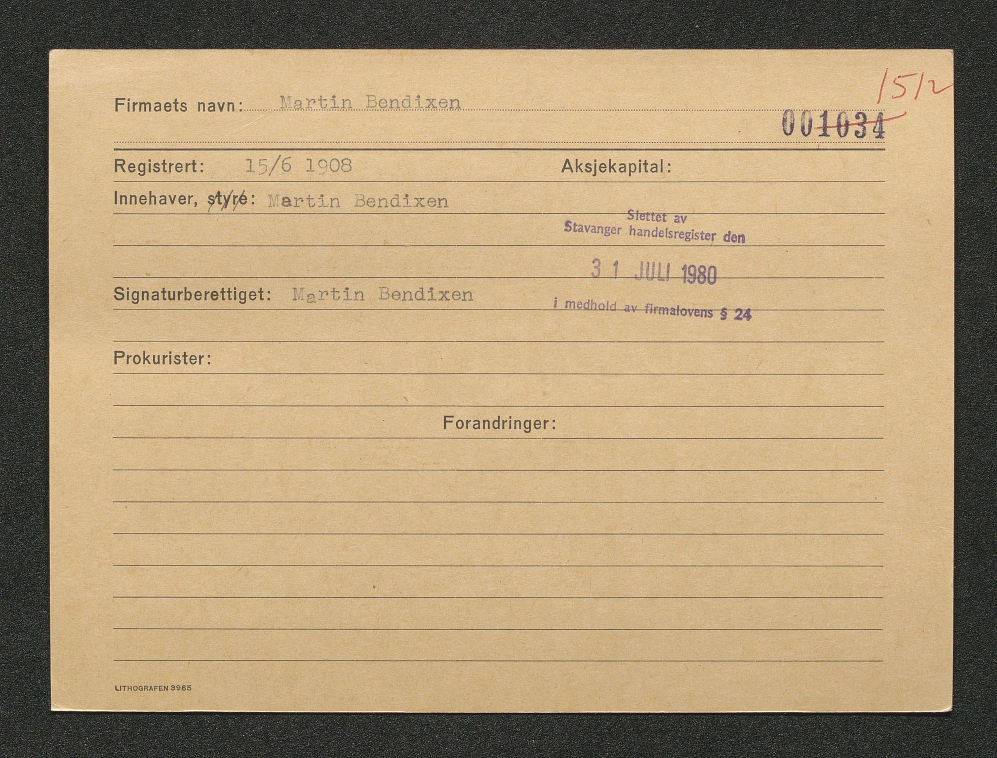 Stavanger byfogd, SAST/A-101408/001/4/42/422/4221A/L0001: Register over slettede firma A-C, 1891-1987, p. 200