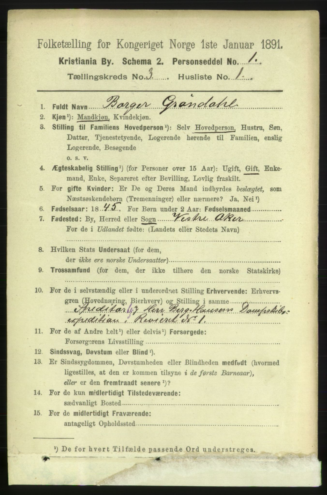 RA, 1891 census for 0301 Kristiania, 1891, p. 1234