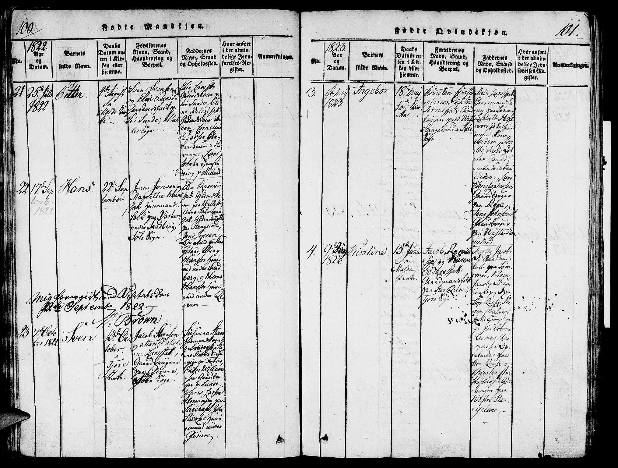 Håland sokneprestkontor, AV/SAST-A-101802/001/30BA/L0004: Parish register (official) no. A 4, 1815-1829, p. 100-101