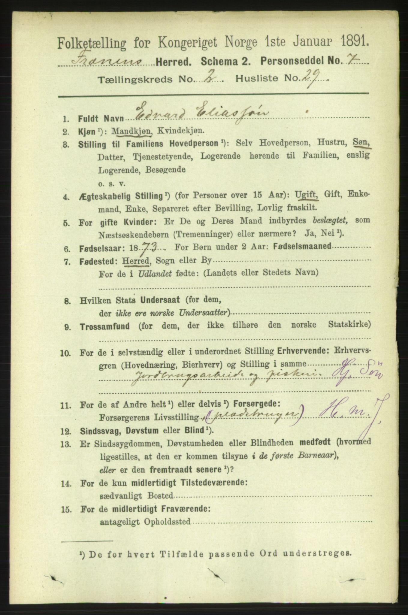 RA, 1891 census for 1548 Fræna, 1891, p. 649