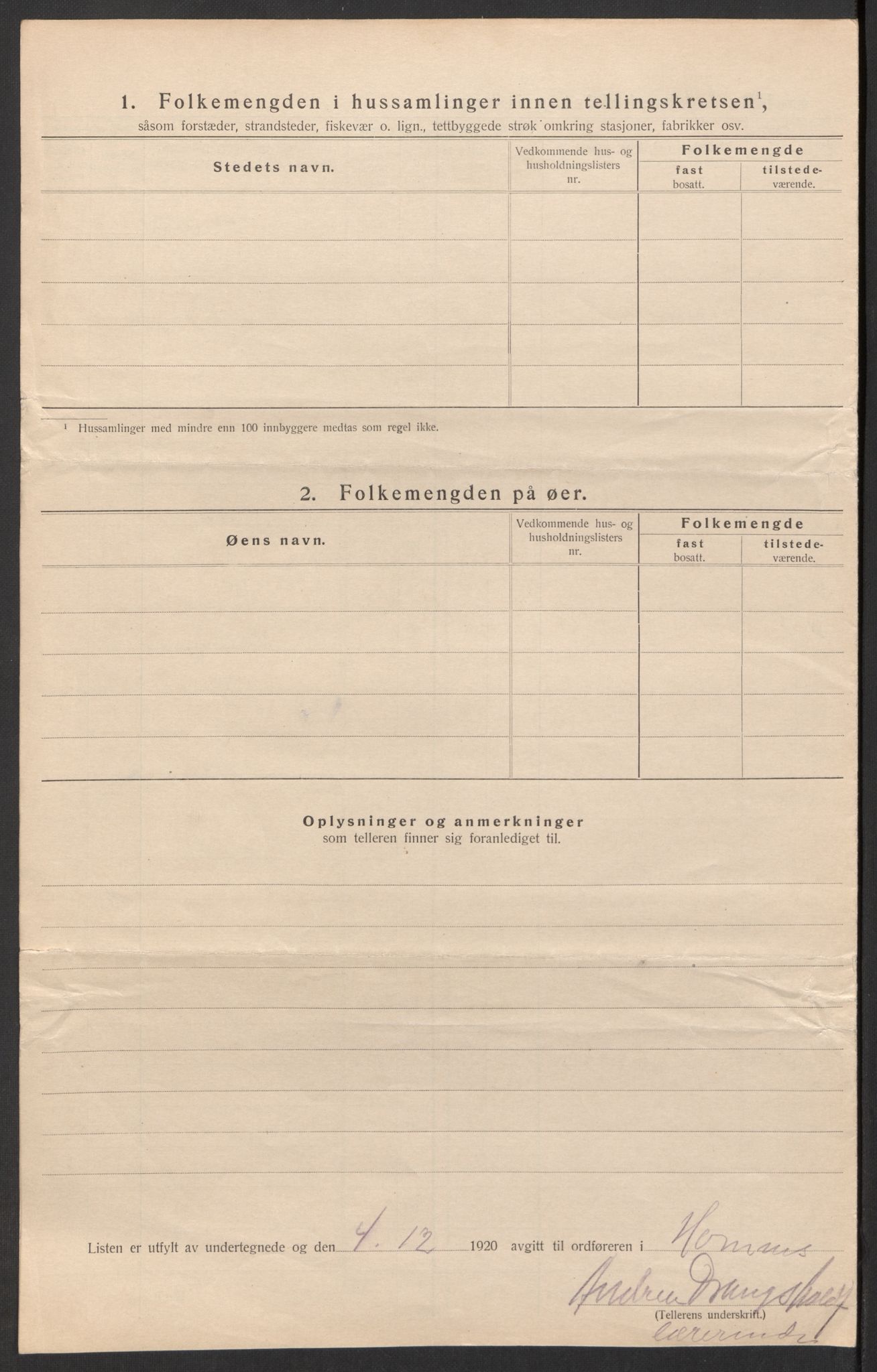 SAK, 1920 census for Hornnes, 1920, p. 46