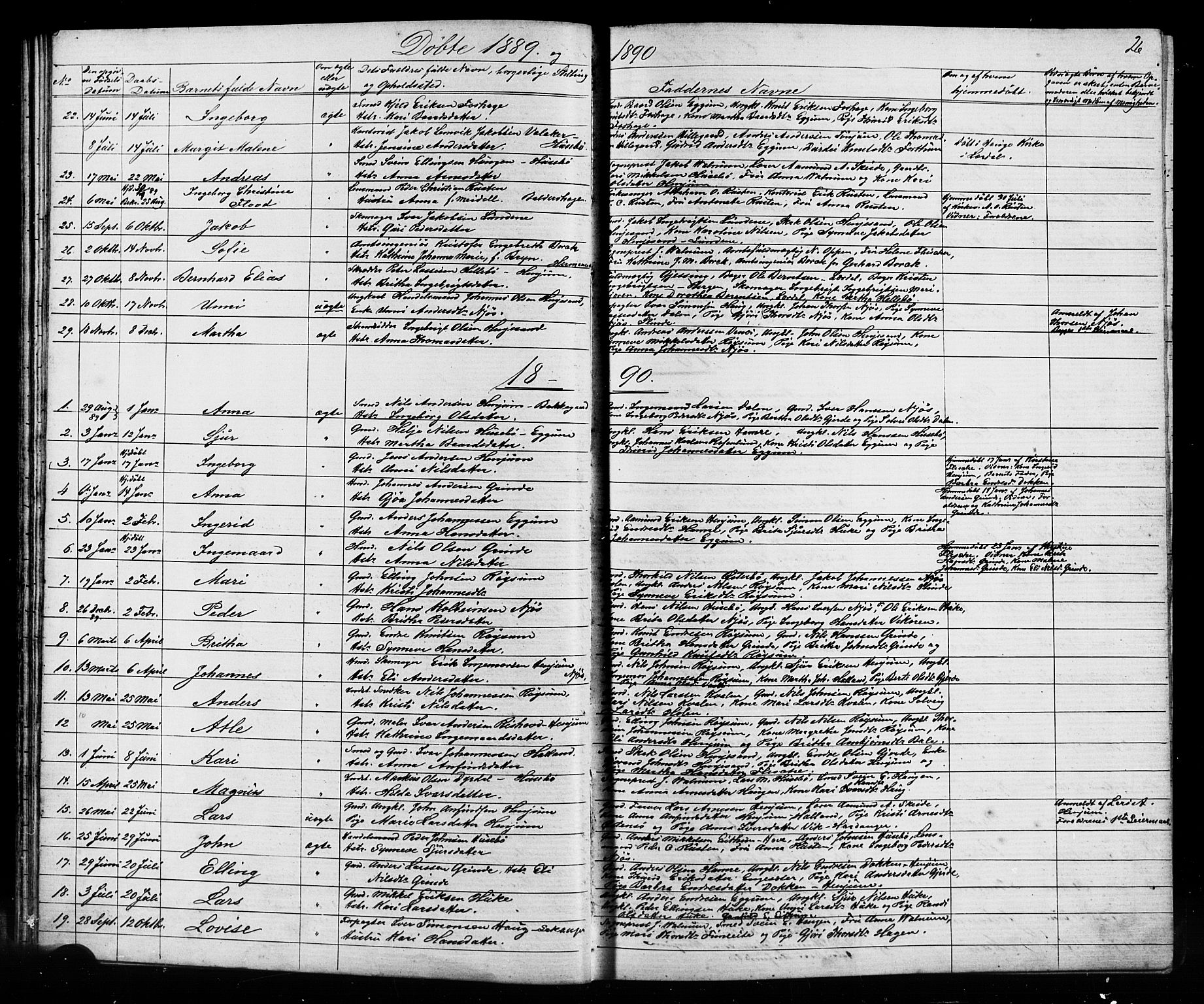 Leikanger sokneprestembete, AV/SAB-A-81001/H/Hab/Haba/L0001: Parish register (copy) no. A 1, 1873-1916, p. 26