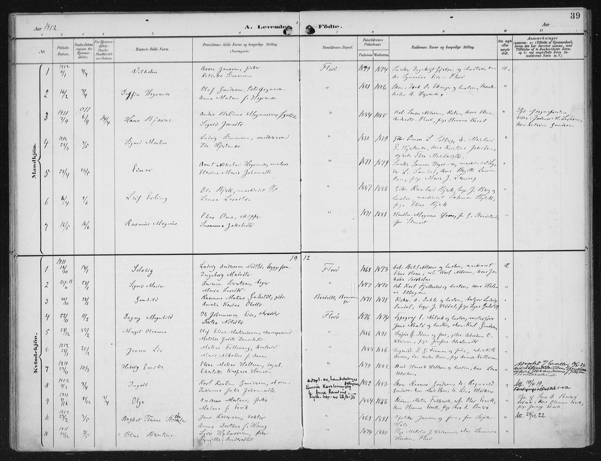 Kinn sokneprestembete, SAB/A-80801/H/Haa/Haac/L0002: Parish register (official) no. C 2, 1895-1916, p. 39