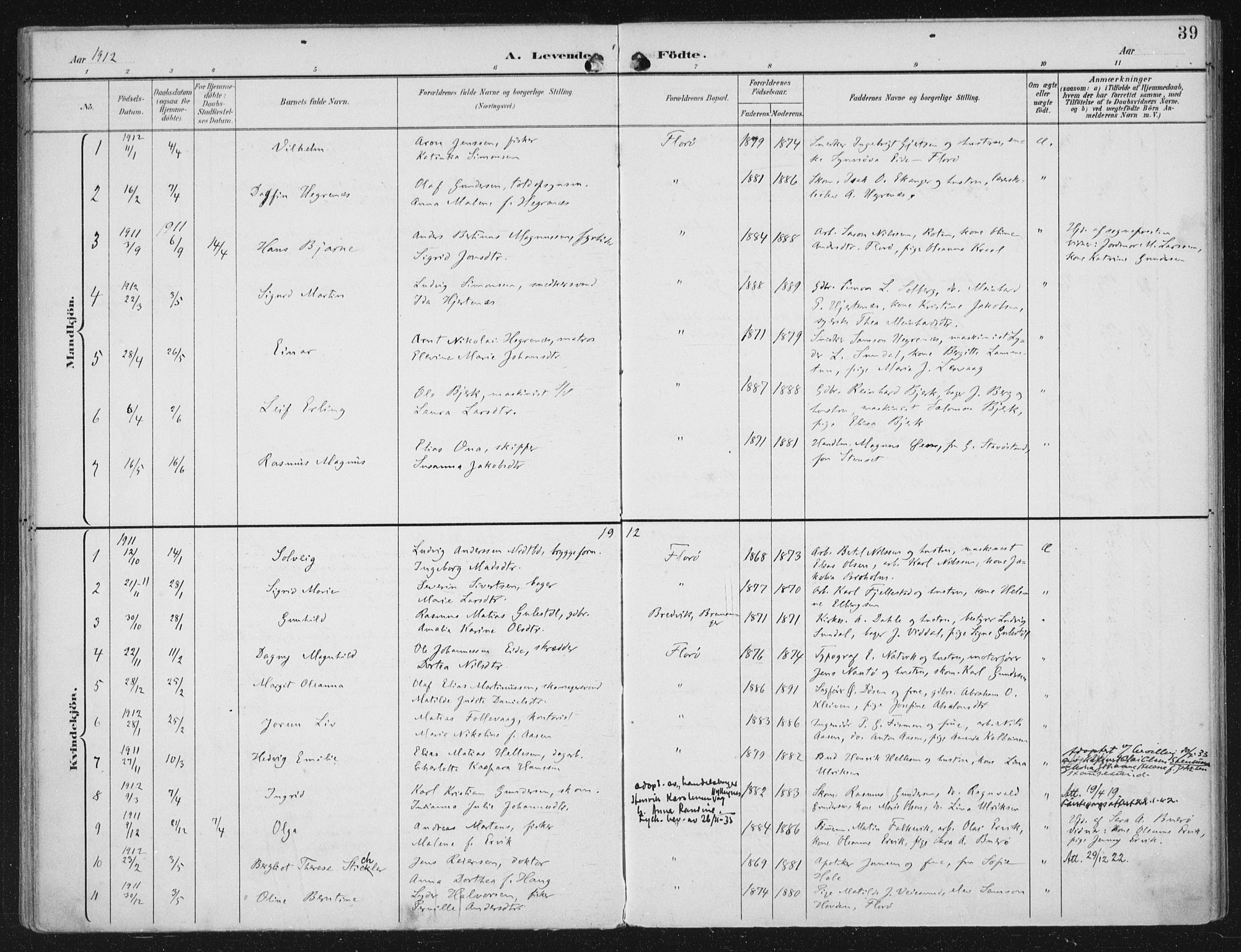 Kinn sokneprestembete, AV/SAB-A-80801/H/Haa/Haac/L0002: Parish register (official) no. C 2, 1895-1916, p. 39