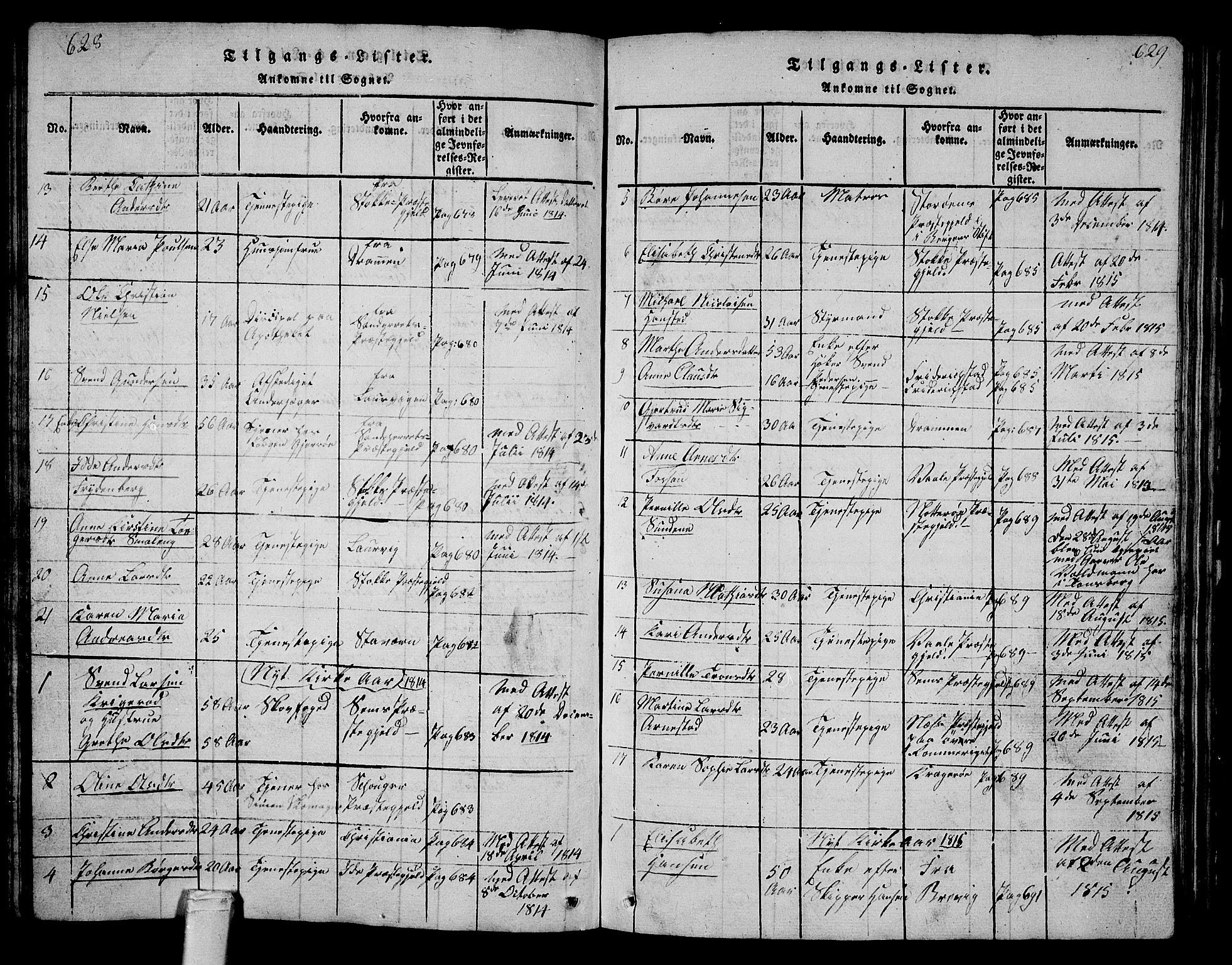 Tønsberg kirkebøker, AV/SAKO-A-330/G/Ga/L0001: Parish register (copy) no. 1, 1813-1826, p. 628-629