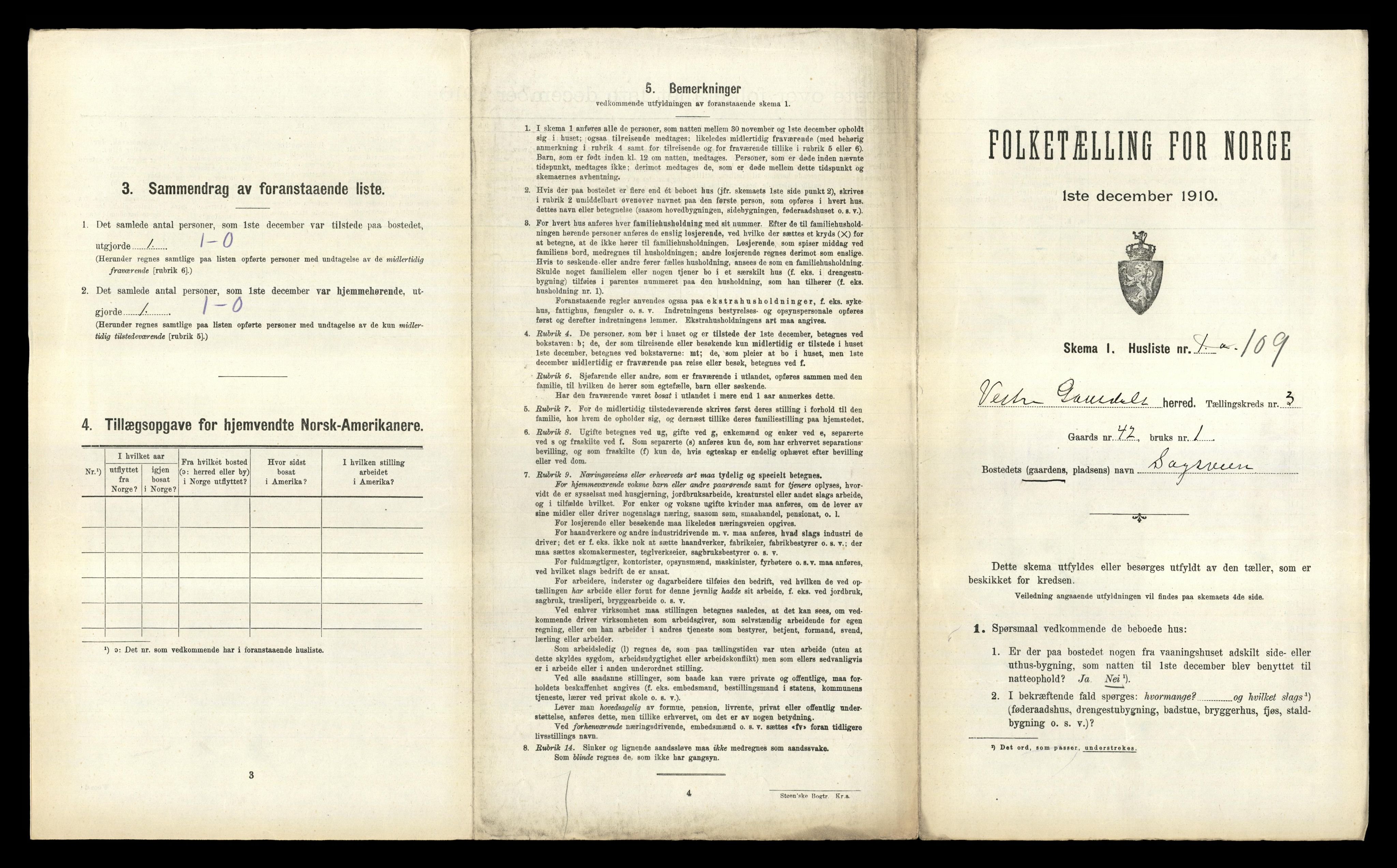 RA, 1910 census for Vestre Gausdal, 1910, p. 413