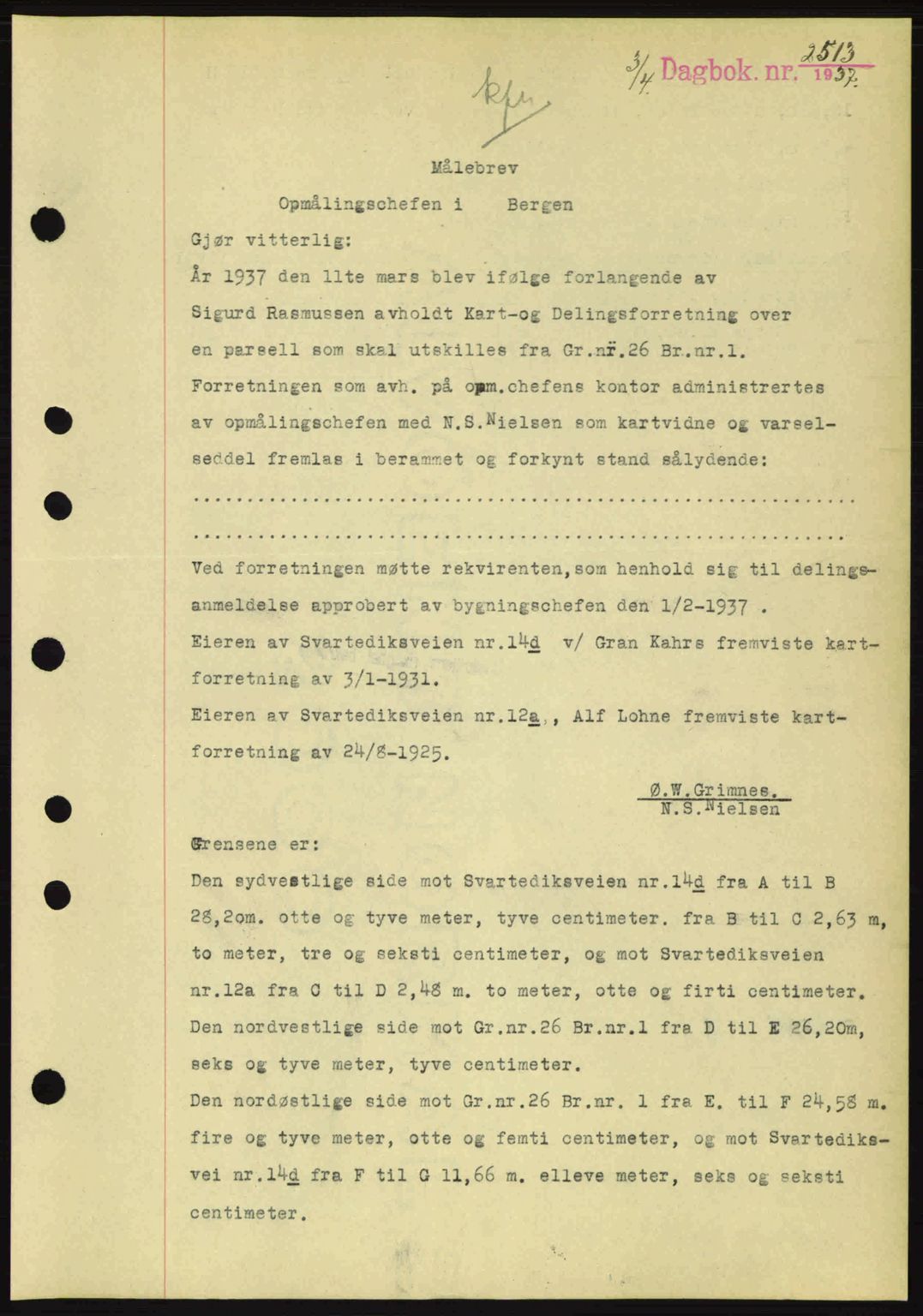 Byfogd og Byskriver i Bergen, SAB/A-3401/03/03Bc/L0004: Mortgage book no. A3-4, 1936-1937, Diary no: : 2513/1937