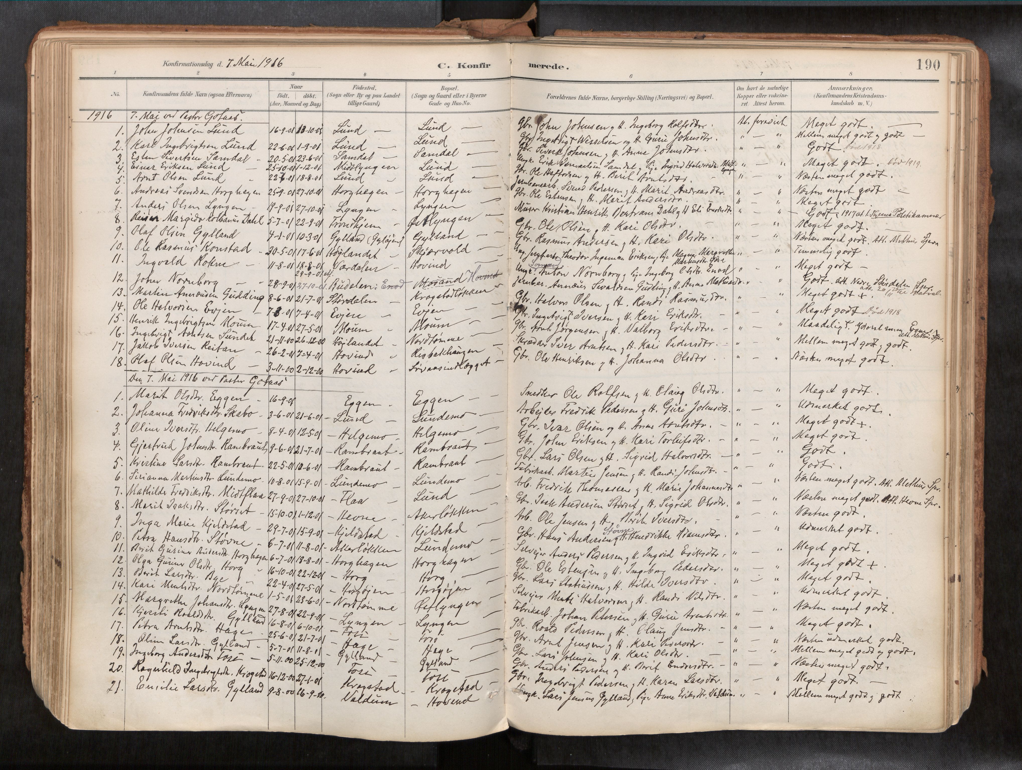 Ministerialprotokoller, klokkerbøker og fødselsregistre - Sør-Trøndelag, AV/SAT-A-1456/692/L1105b: Parish register (official) no. 692A06, 1891-1934, p. 190