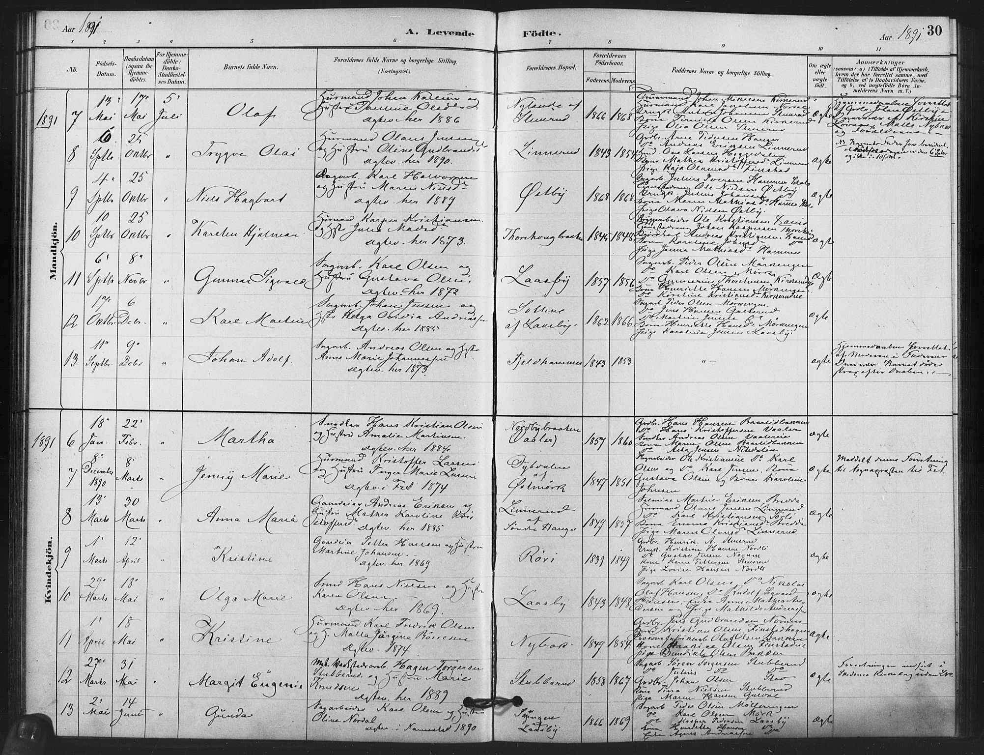 Skedsmo prestekontor Kirkebøker, AV/SAO-A-10033a/F/Fb/L0001: Parish register (official) no. II 1, 1883-1901, p. 30