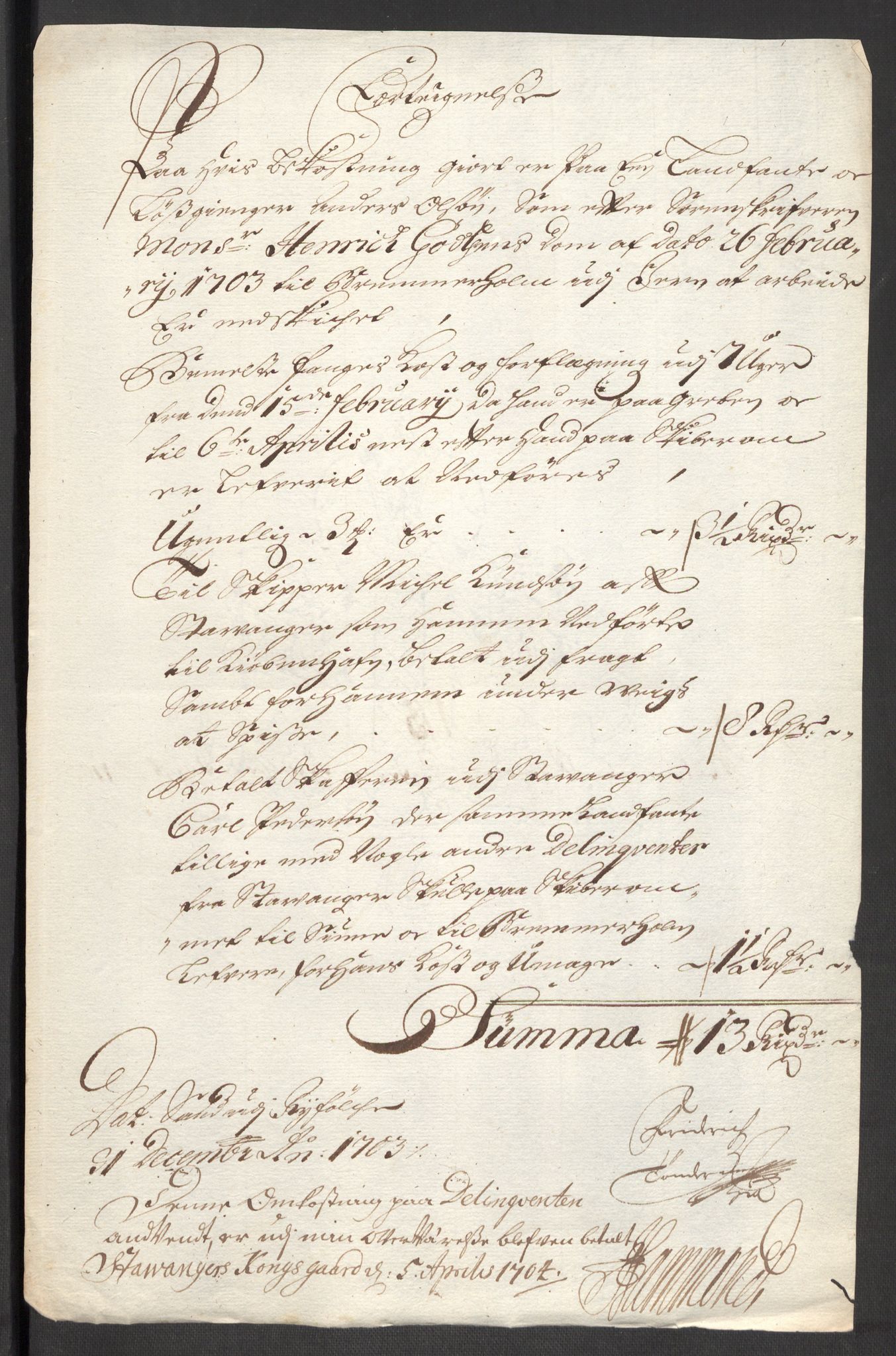 Rentekammeret inntil 1814, Reviderte regnskaper, Fogderegnskap, AV/RA-EA-4092/R47/L2860: Fogderegnskap Ryfylke, 1703-1705, p. 108