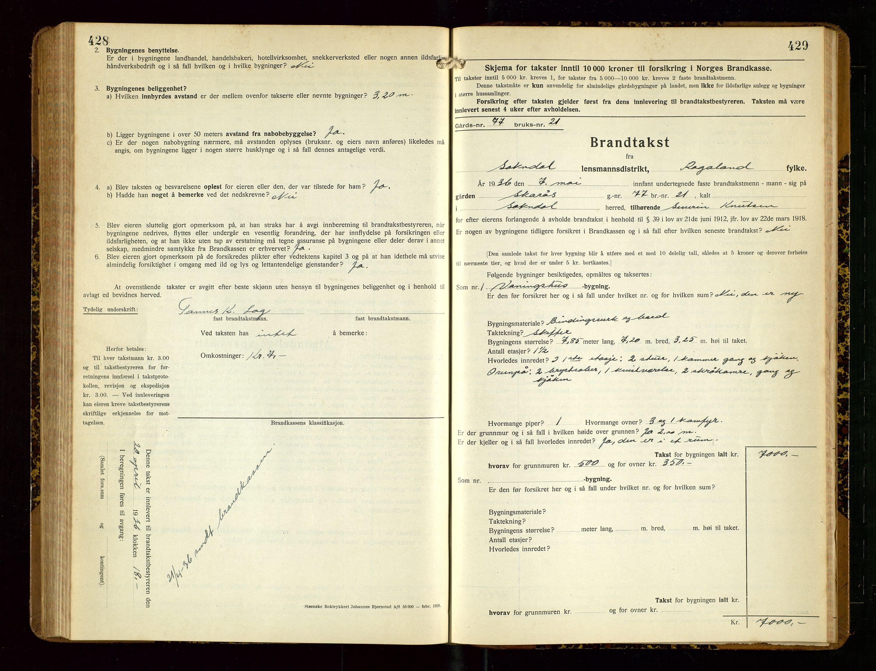 Sokndal lensmannskontor, SAST/A-100417/Gob/L0007: "Brandtakst-Protokoll", 1930-1936, p. 428-429