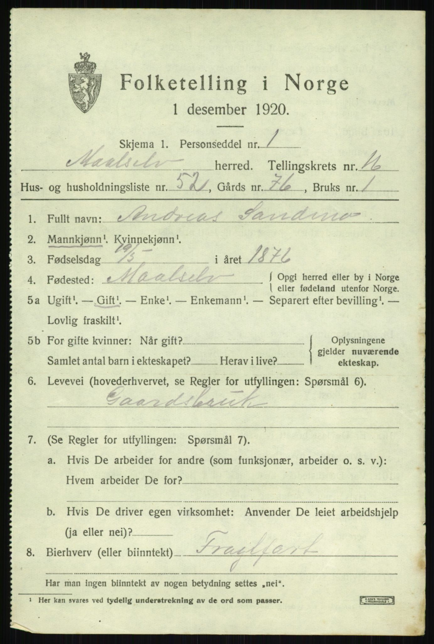 SATØ, 1920 census for Målselv, 1920, p. 8617