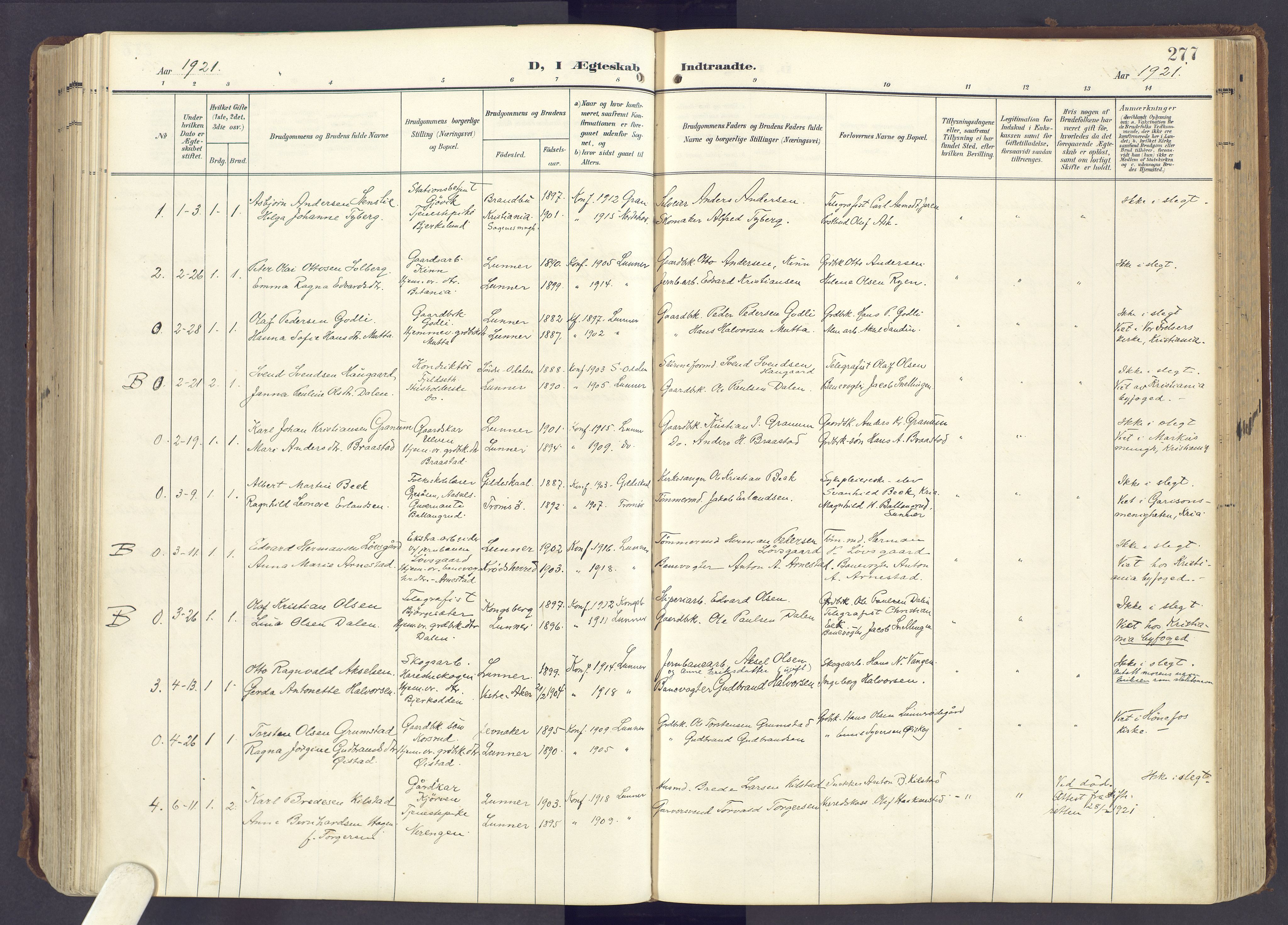 Lunner prestekontor, AV/SAH-PREST-118/H/Ha/Haa/L0001: Parish register (official) no. 1, 1907-1922, p. 277