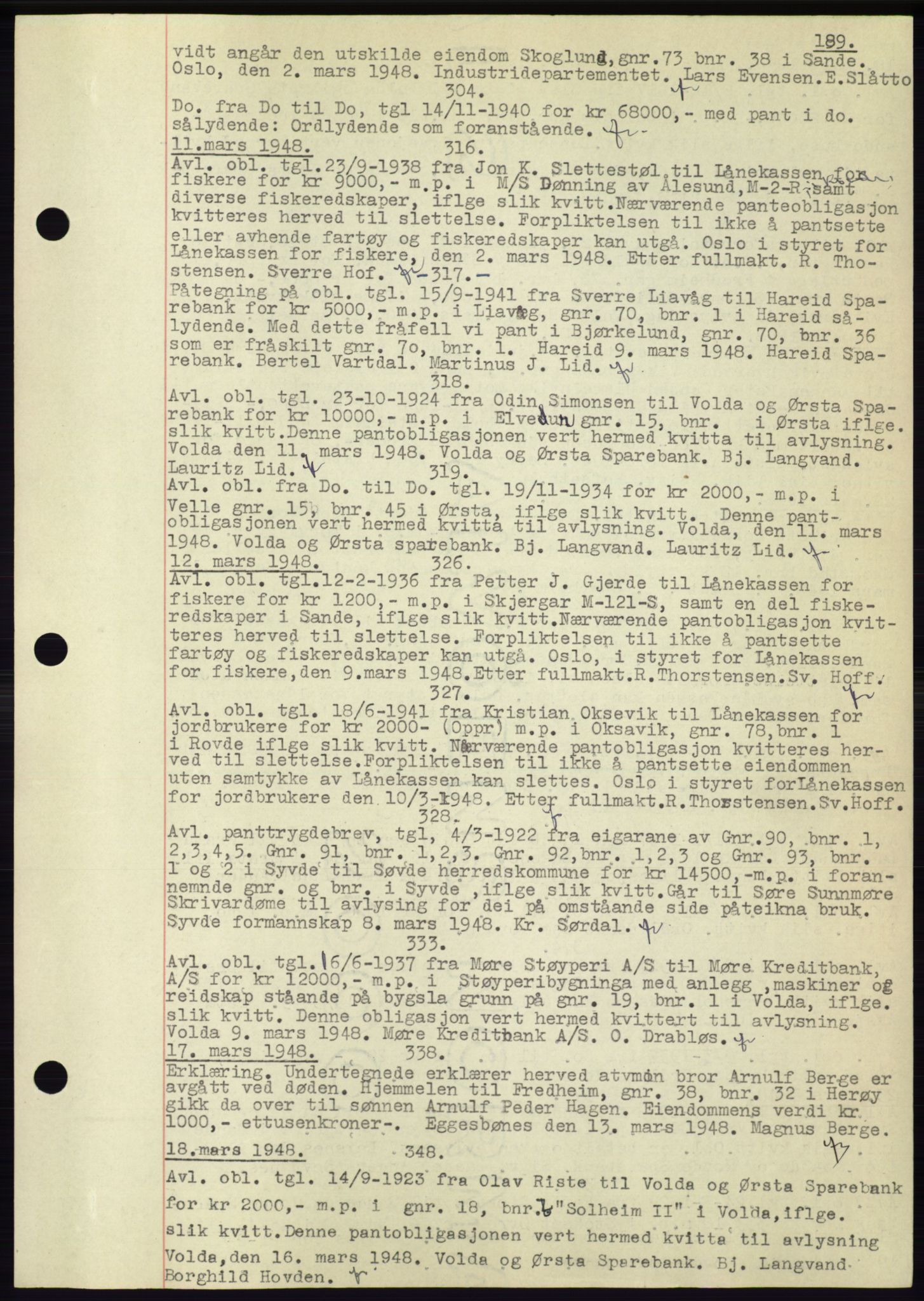 Søre Sunnmøre sorenskriveri, AV/SAT-A-4122/1/2/2C/L0072: Mortgage book no. 66, 1941-1955, Diary no: : 304/1948