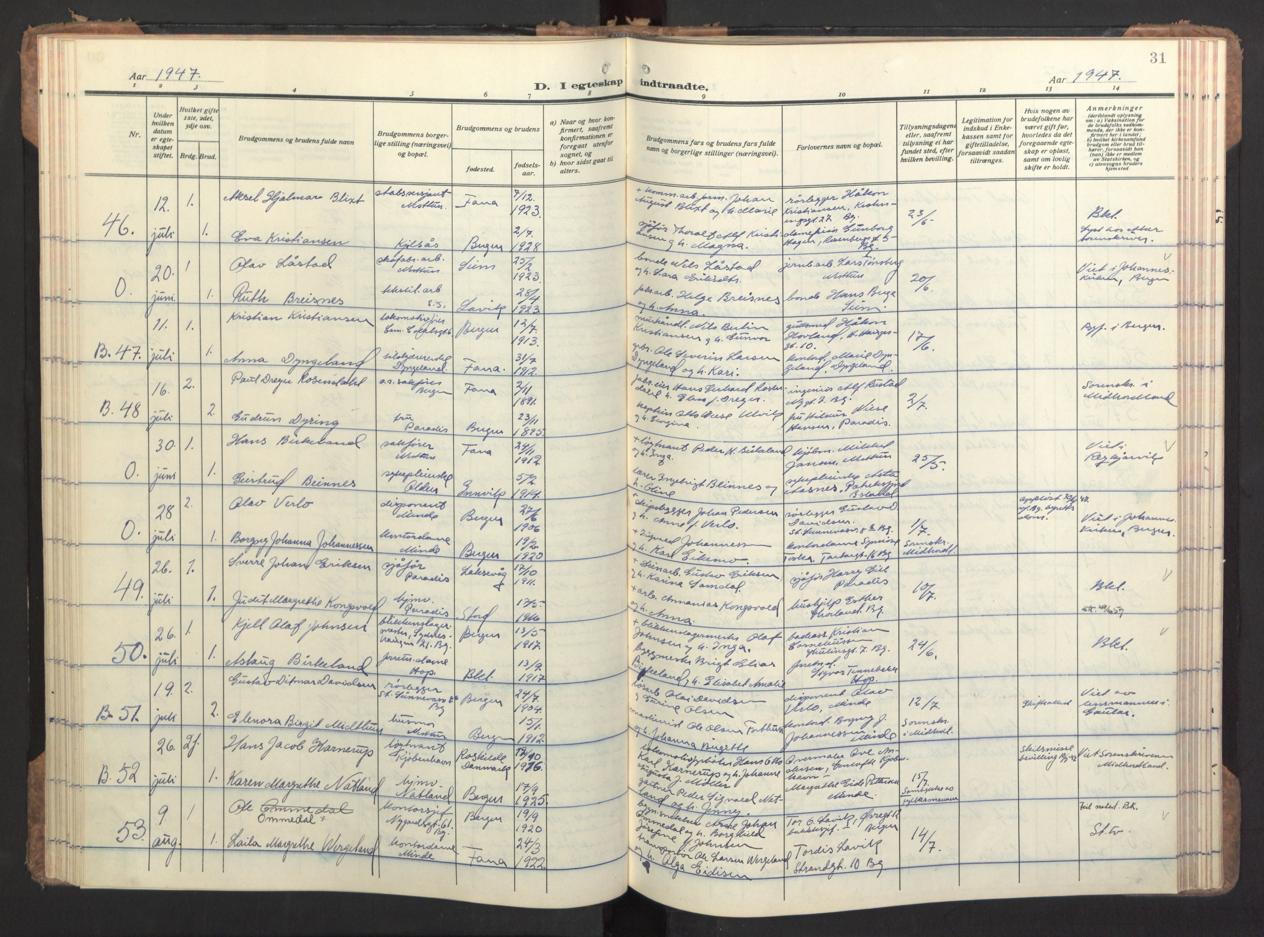 Birkeland Sokneprestembete, AV/SAB-A-74601/H/Haa/Haac/L0001: Parish register (official) no. C 1, 1944-1954, p. 31