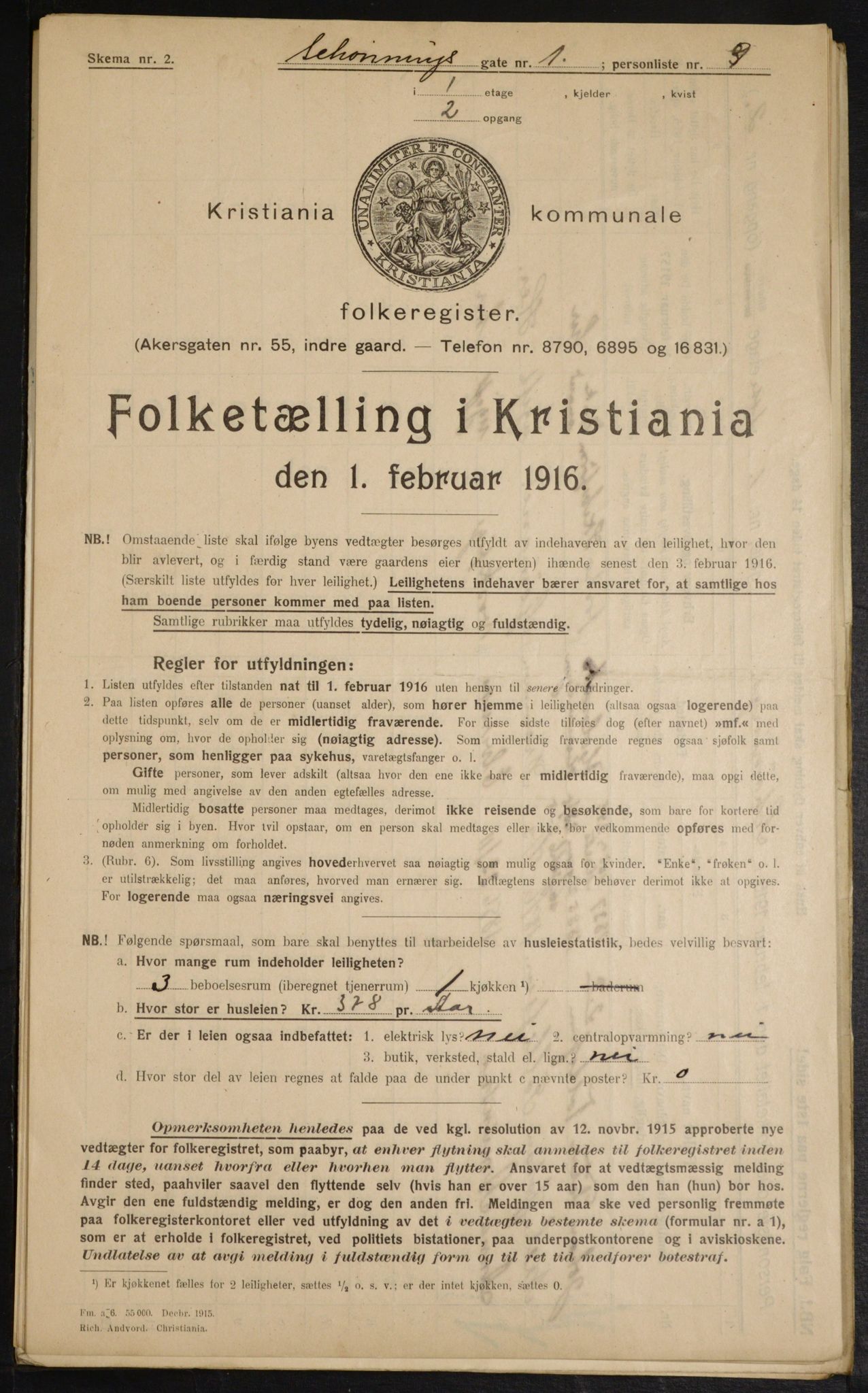 OBA, Municipal Census 1916 for Kristiania, 1916, p. 95605