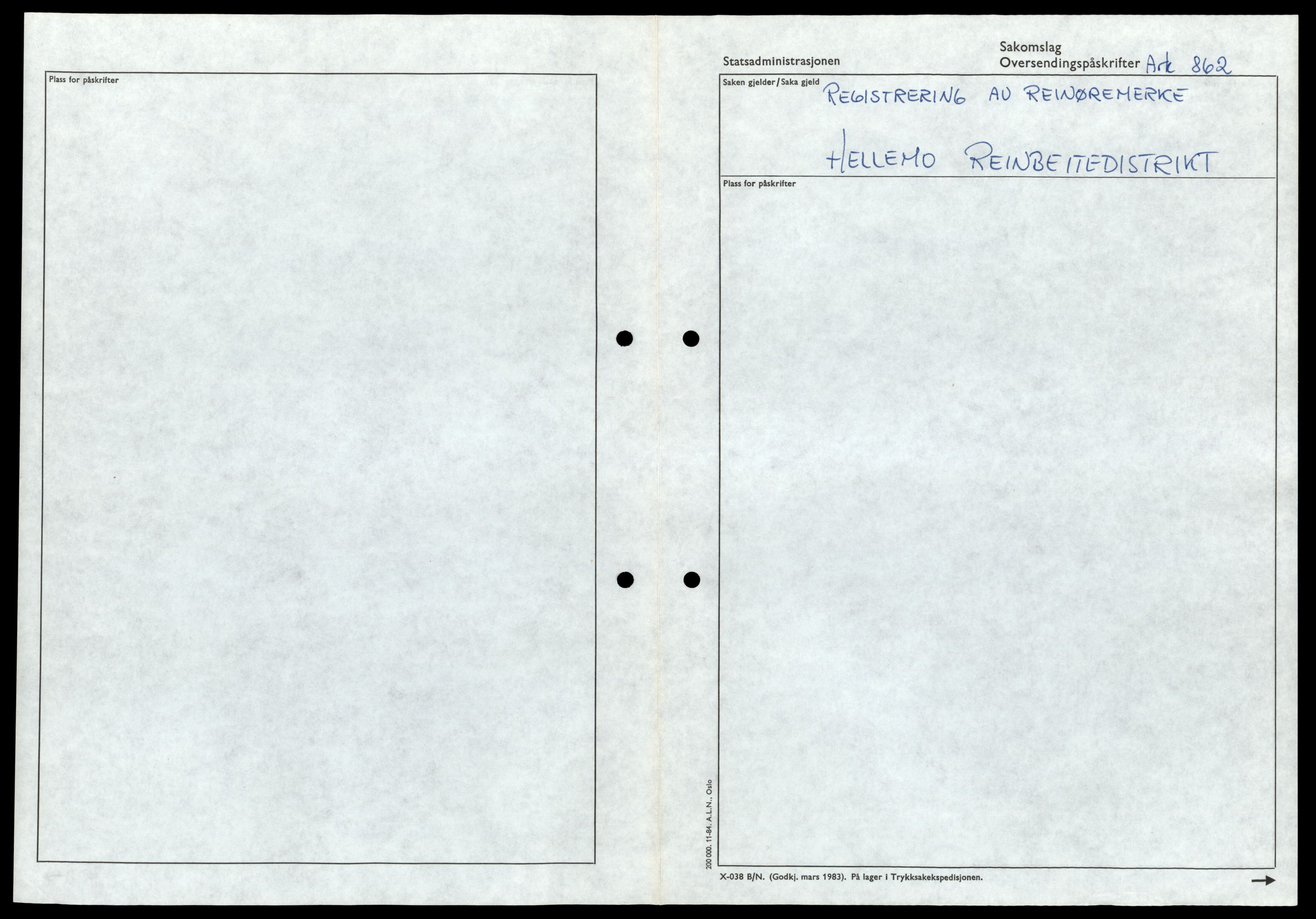 Reindriftsforvaltningen Nordland, SAT/A-5309/D/Dc/L0503/0001: Korrespondanse ordnet etter arkivnøkkel / Reinmerker - Fortegnelser, kladder, Nordland, 1960-2000, p. 811