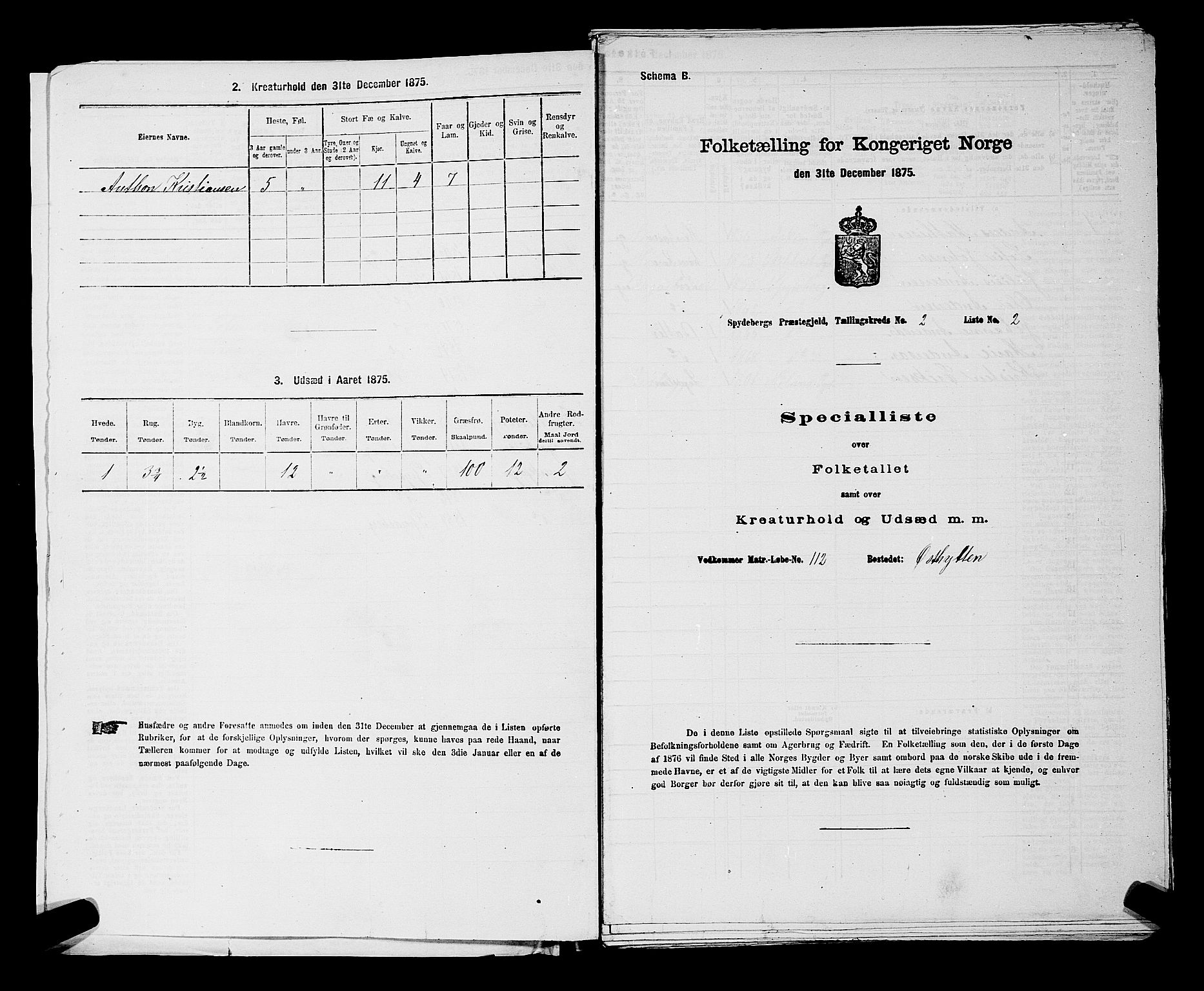 RA, 1875 census for 0123P Spydeberg, 1875, p. 257
