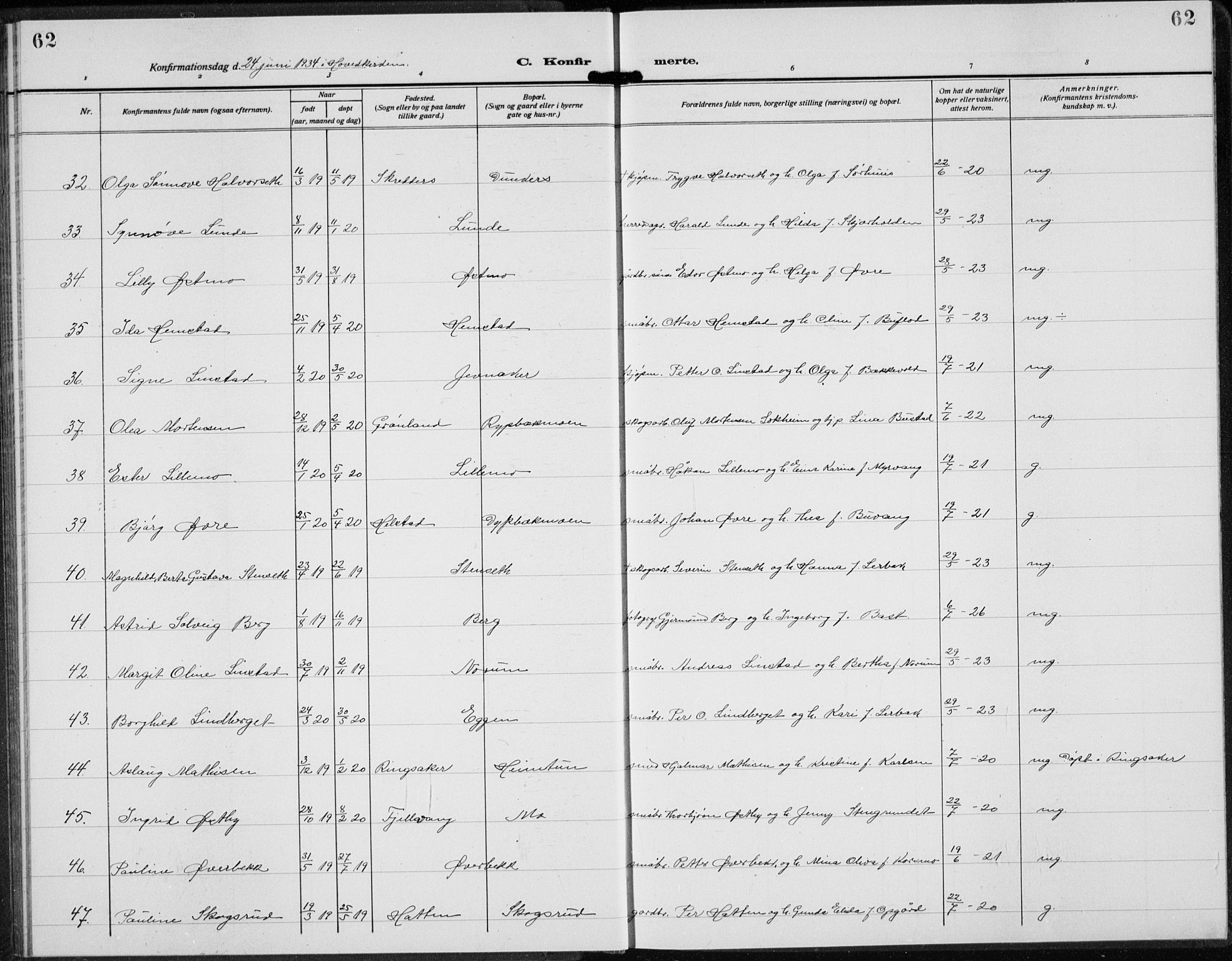 Trysil prestekontor, AV/SAH-PREST-046/H/Ha/Hab/L0010: Parish register (copy) no. 10, 1917-1937, p. 62