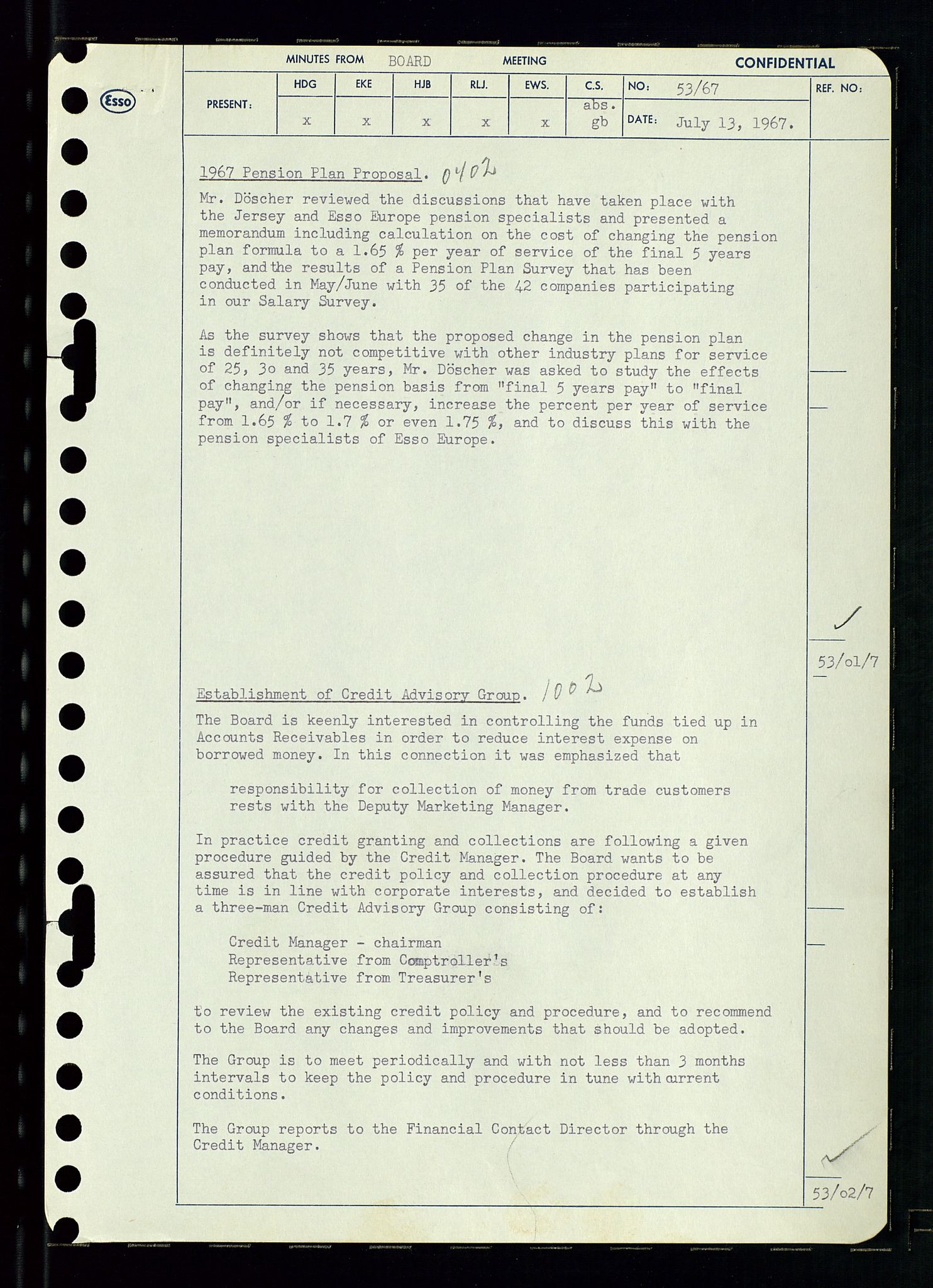 Pa 0982 - Esso Norge A/S, SAST/A-100448/A/Aa/L0002/0003: Den administrerende direksjon Board minutes (styrereferater) / Den administrerende direksjon Board minutes (styrereferater), 1967, p. 107