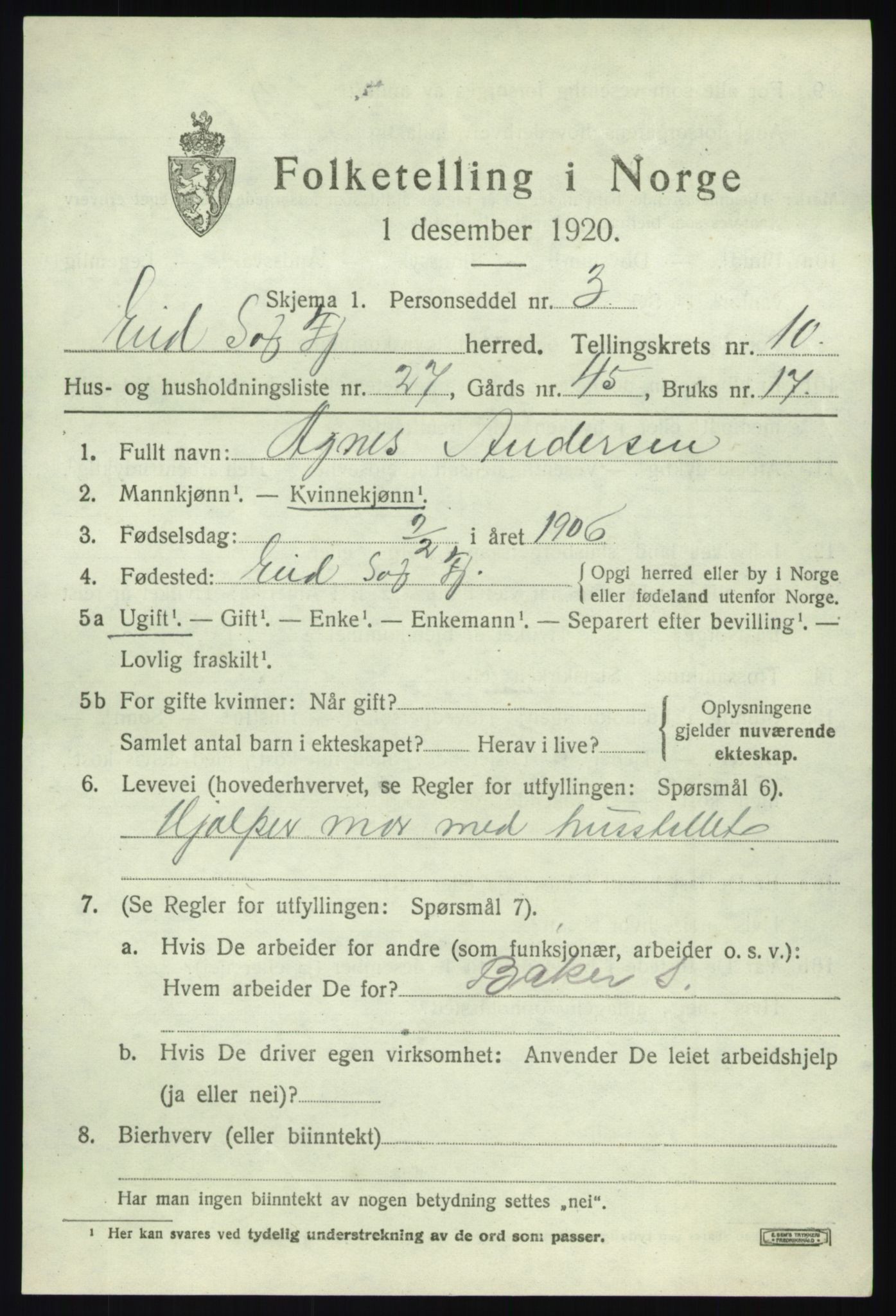 SAB, 1920 census for Eid, 1920, p. 5300