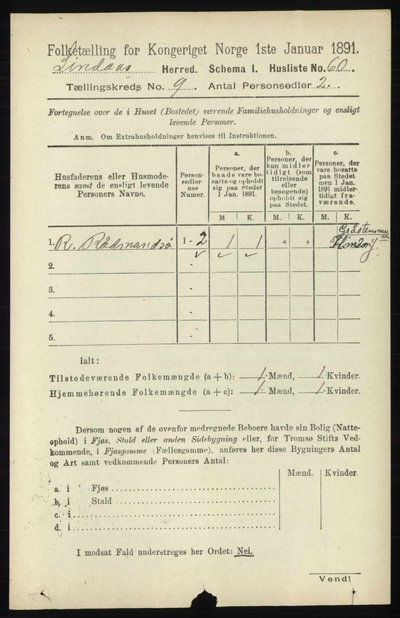 RA, 1891 census for 1263 Lindås, 1891, p. 2956