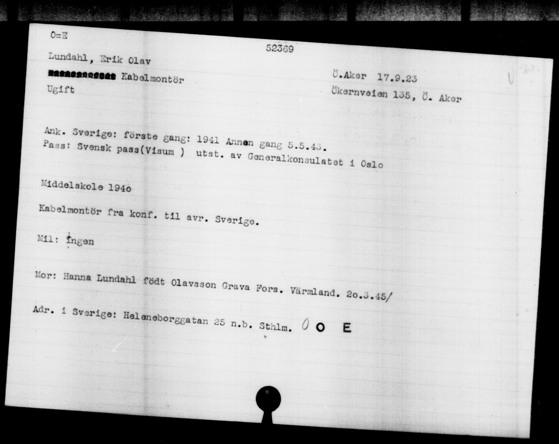 Utenriksstasjonene, Legasjonen i Stockholm, Flyktningkontoret, AV/RA-S-6753/V/Va/L0019: Kjesäterkartoteket, flyktninger med registreringsnr. 49600-55060, 1940-1945, p. 1840