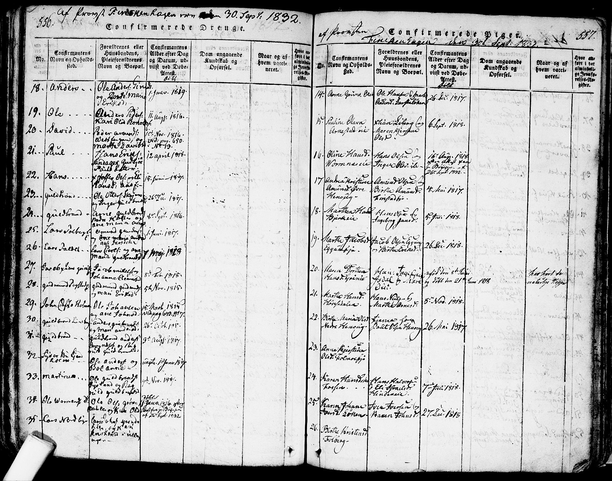 Nes prestekontor Kirkebøker, AV/SAO-A-10410/F/Fa/L0005: Parish register (official) no. I 5, 1815-1835, p. 556-557