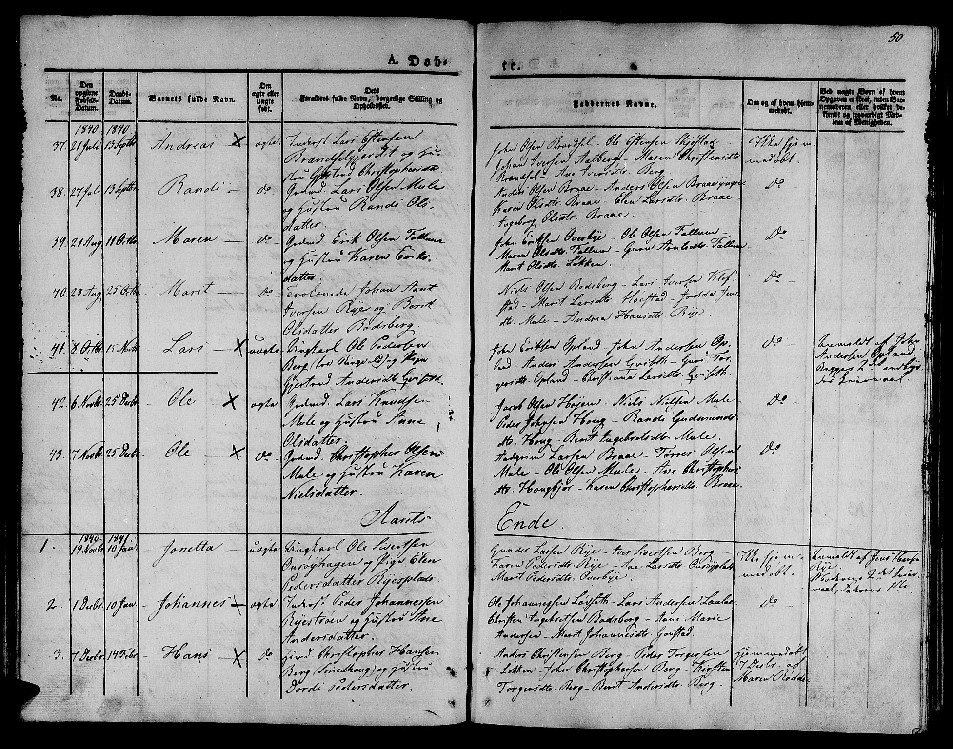 Ministerialprotokoller, klokkerbøker og fødselsregistre - Sør-Trøndelag, SAT/A-1456/612/L0374: Parish register (official) no. 612A07 /1, 1829-1845, p. 50